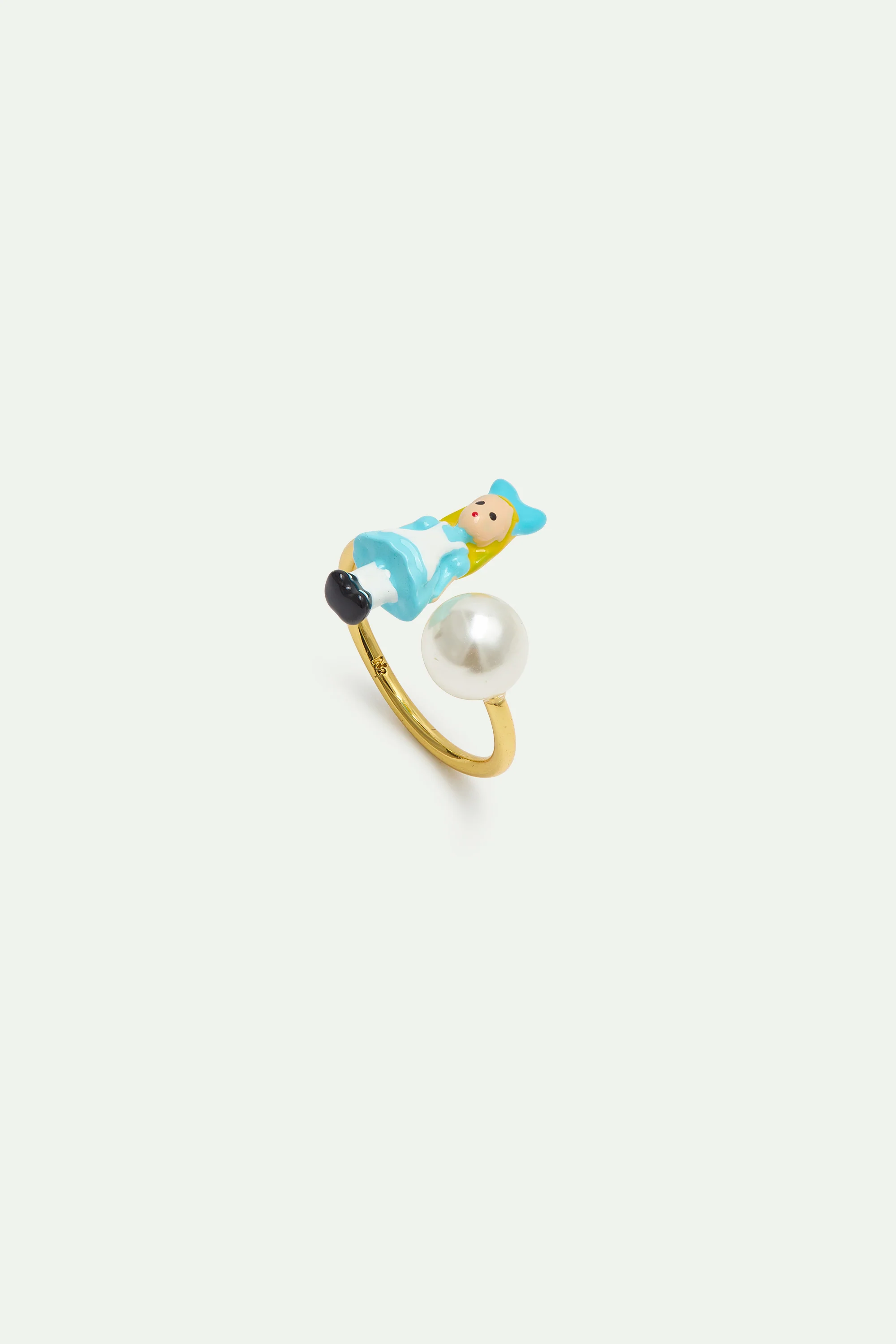 Bague ajustable Alice au pays des Merveilles et perle fantaisie