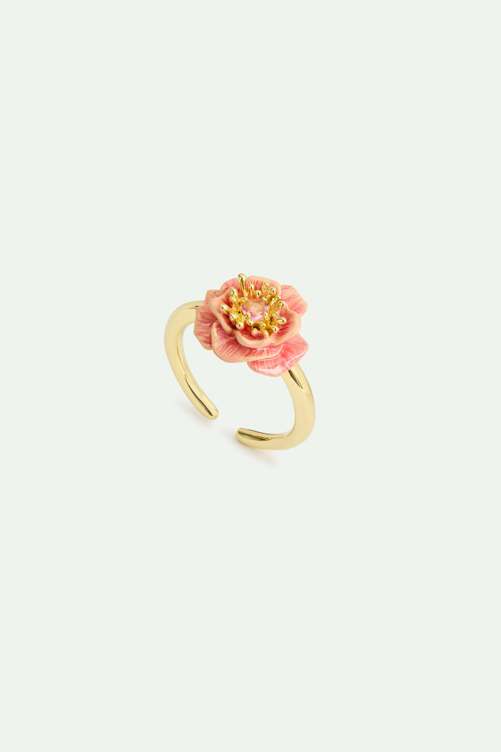 Bague ajustable anémone rose