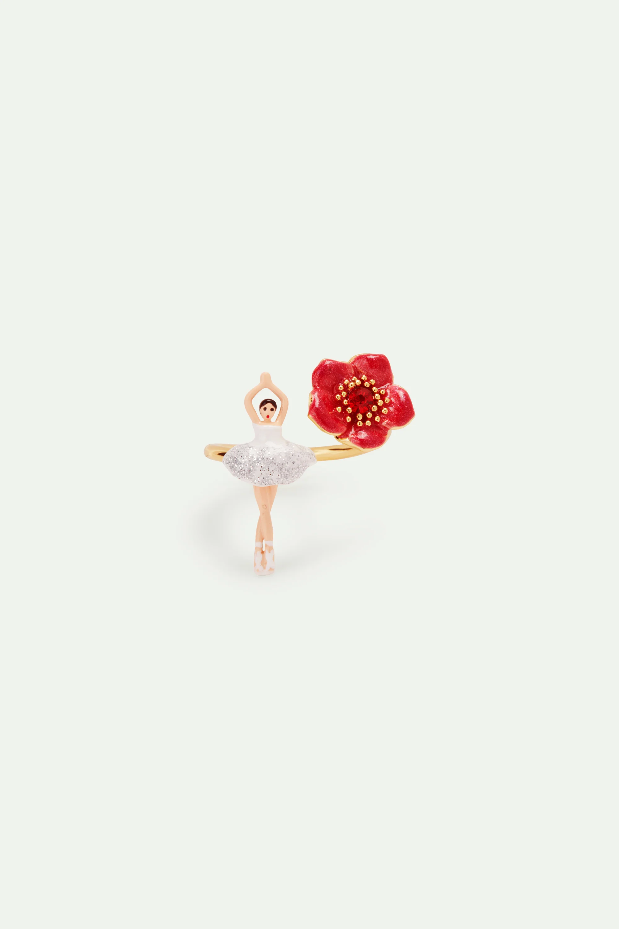 Bague ajustable ballerine et fleur rouge - Image 3