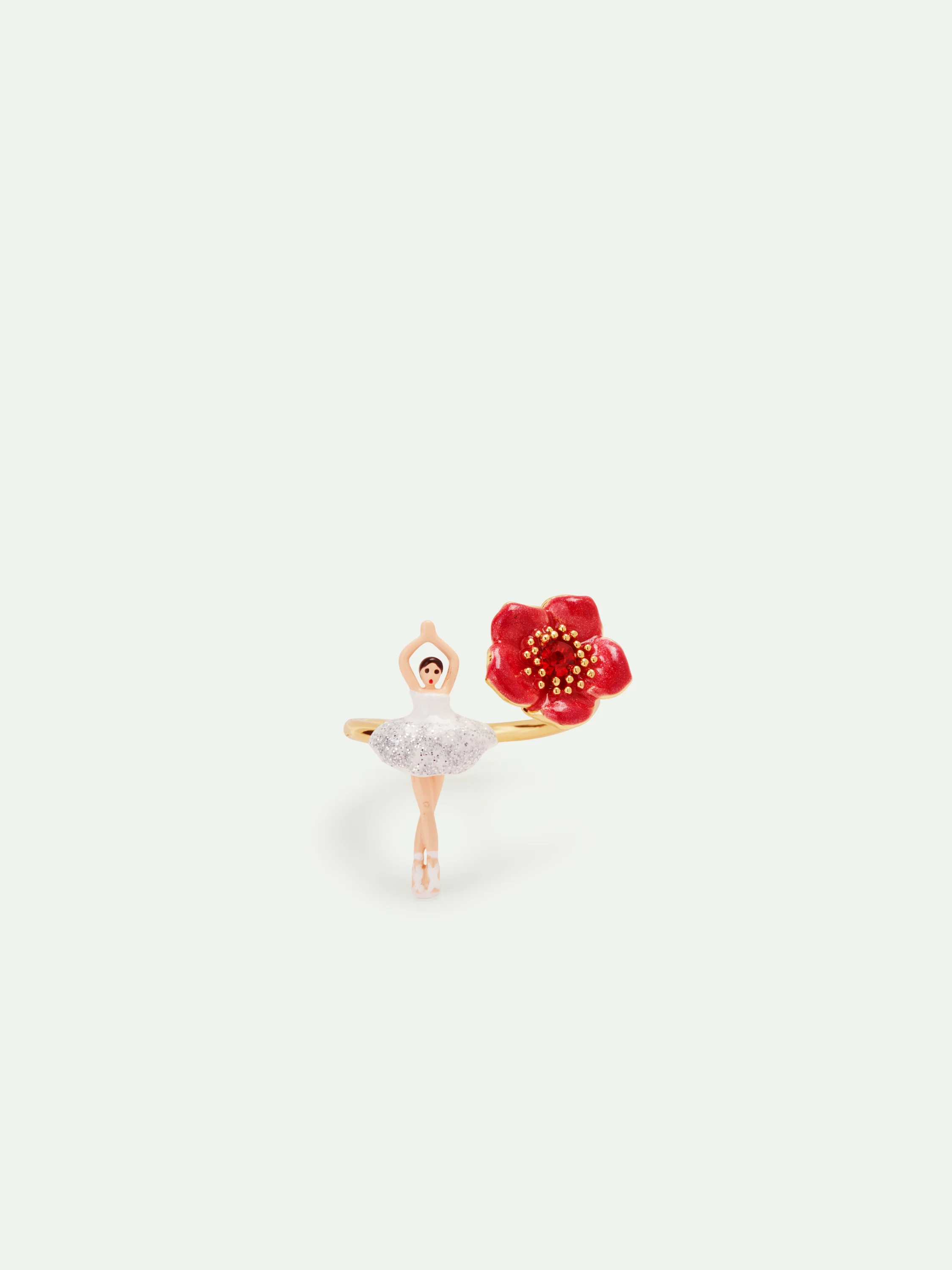 Bague ajustable ballerine et fleur rouge - Image 4