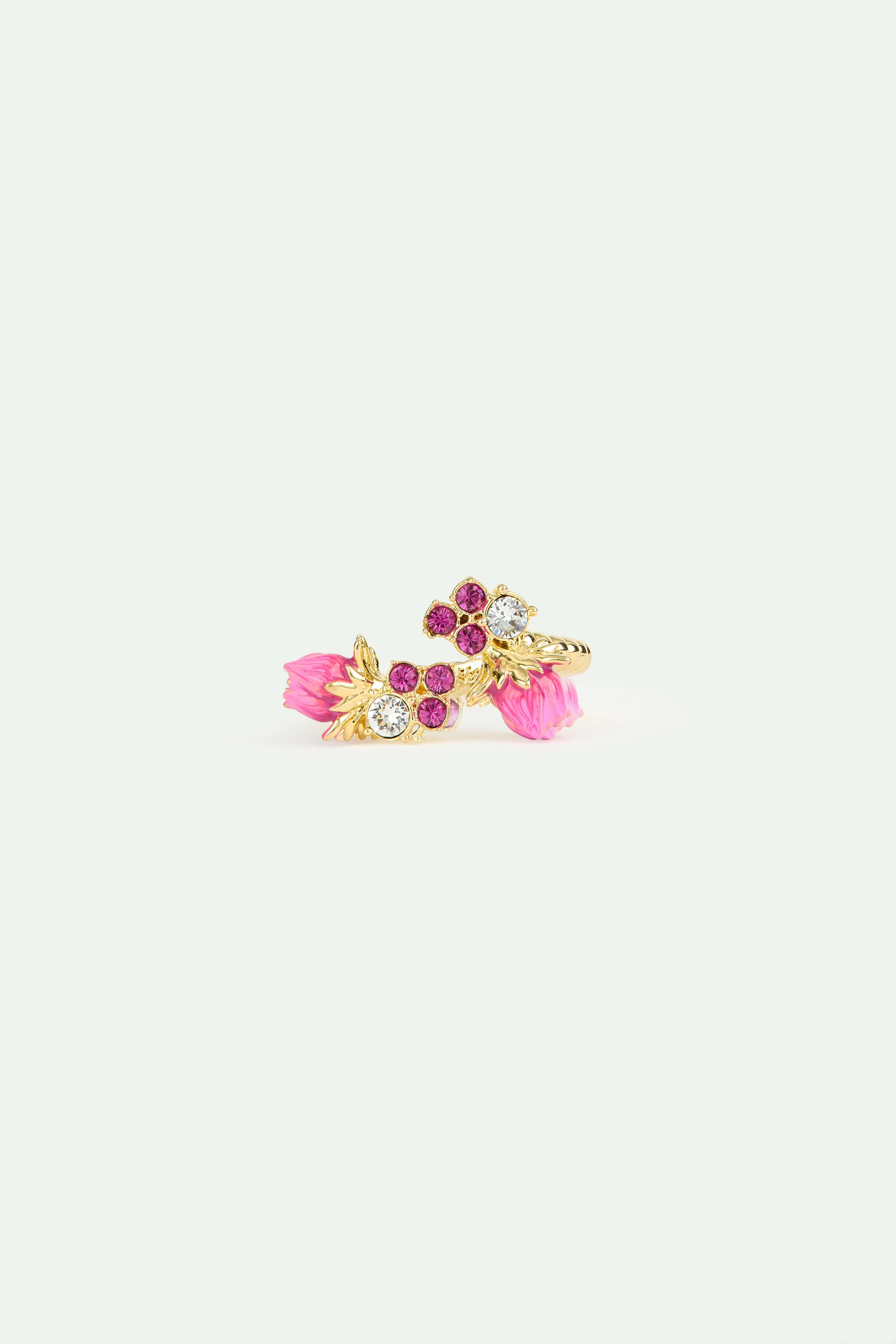 Bague ajustable boutons de rose et cristaux facettés roses - Image 3