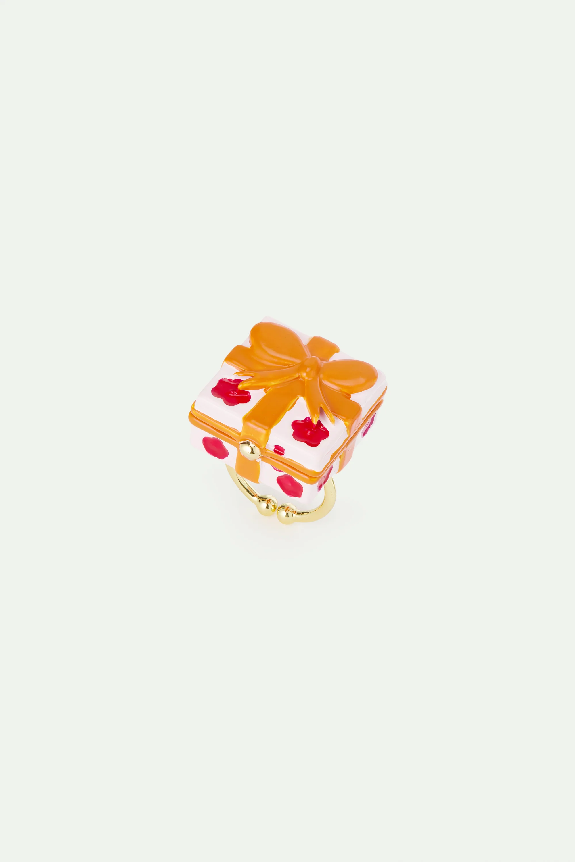 Bague ajustable cadeau rose, fleur rouge et nœud orange