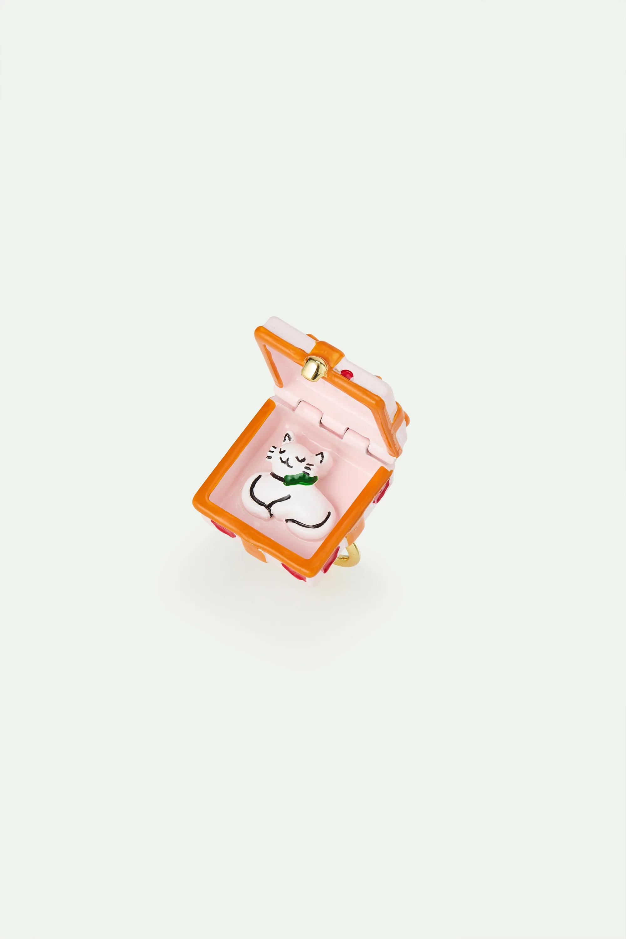 Bague ajustable cadeau rose, fleur rouge et nœud orange - Image 3