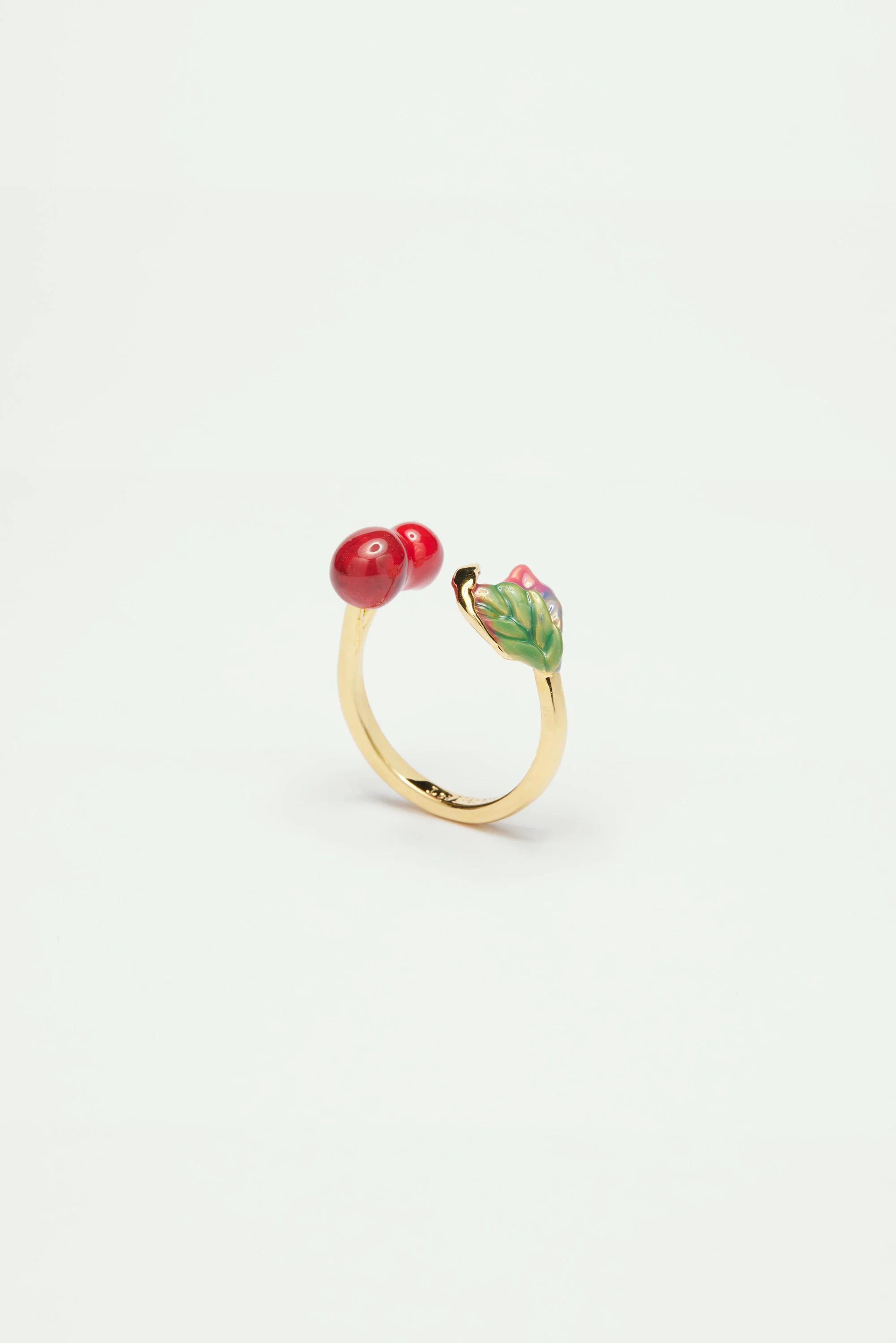 Bague ajustable cerises et feuilles