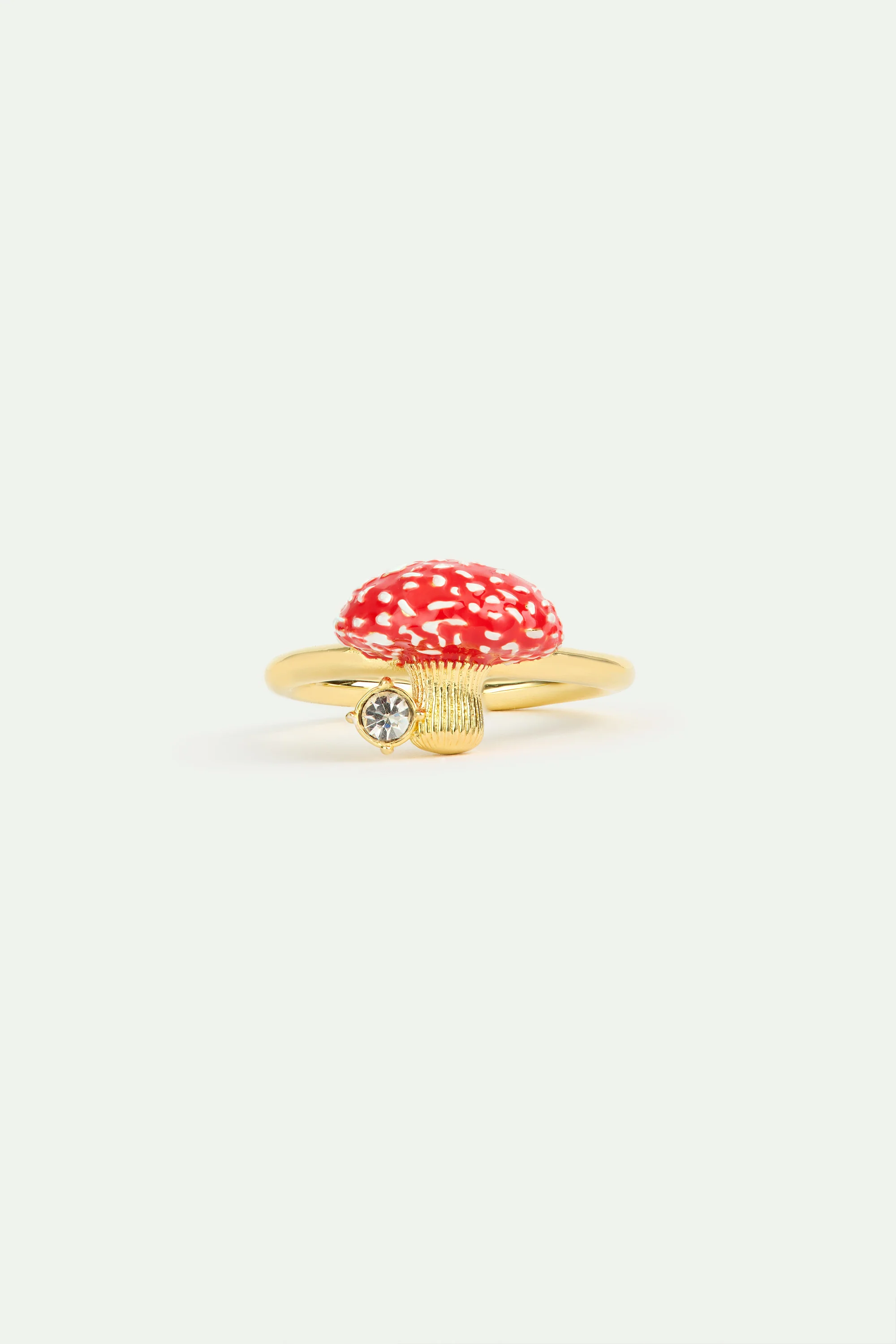 Bague ajustable champignon rouge et doré et cristal facetté - Image 3