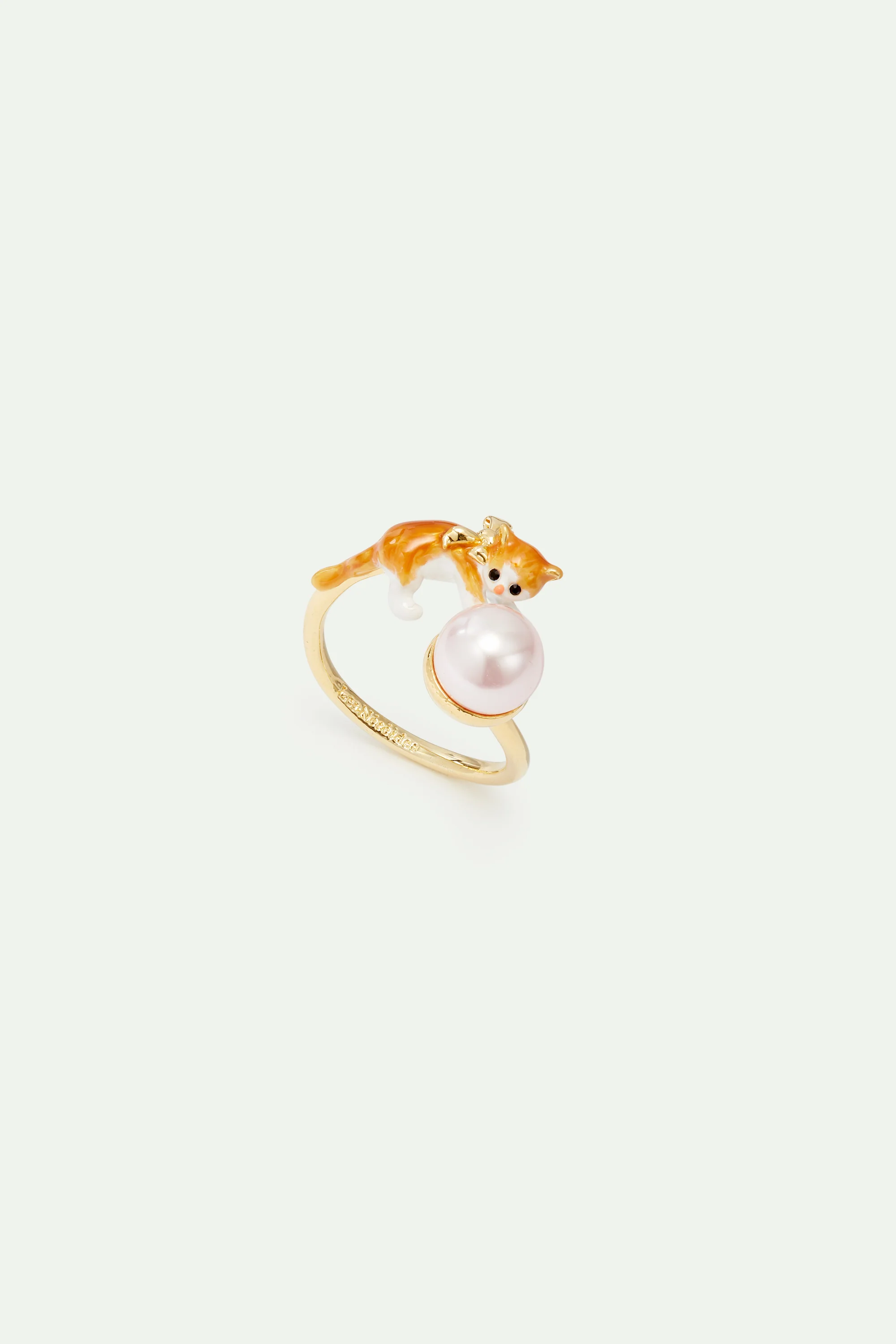 Bague ajustable chaton roux et perle de culture