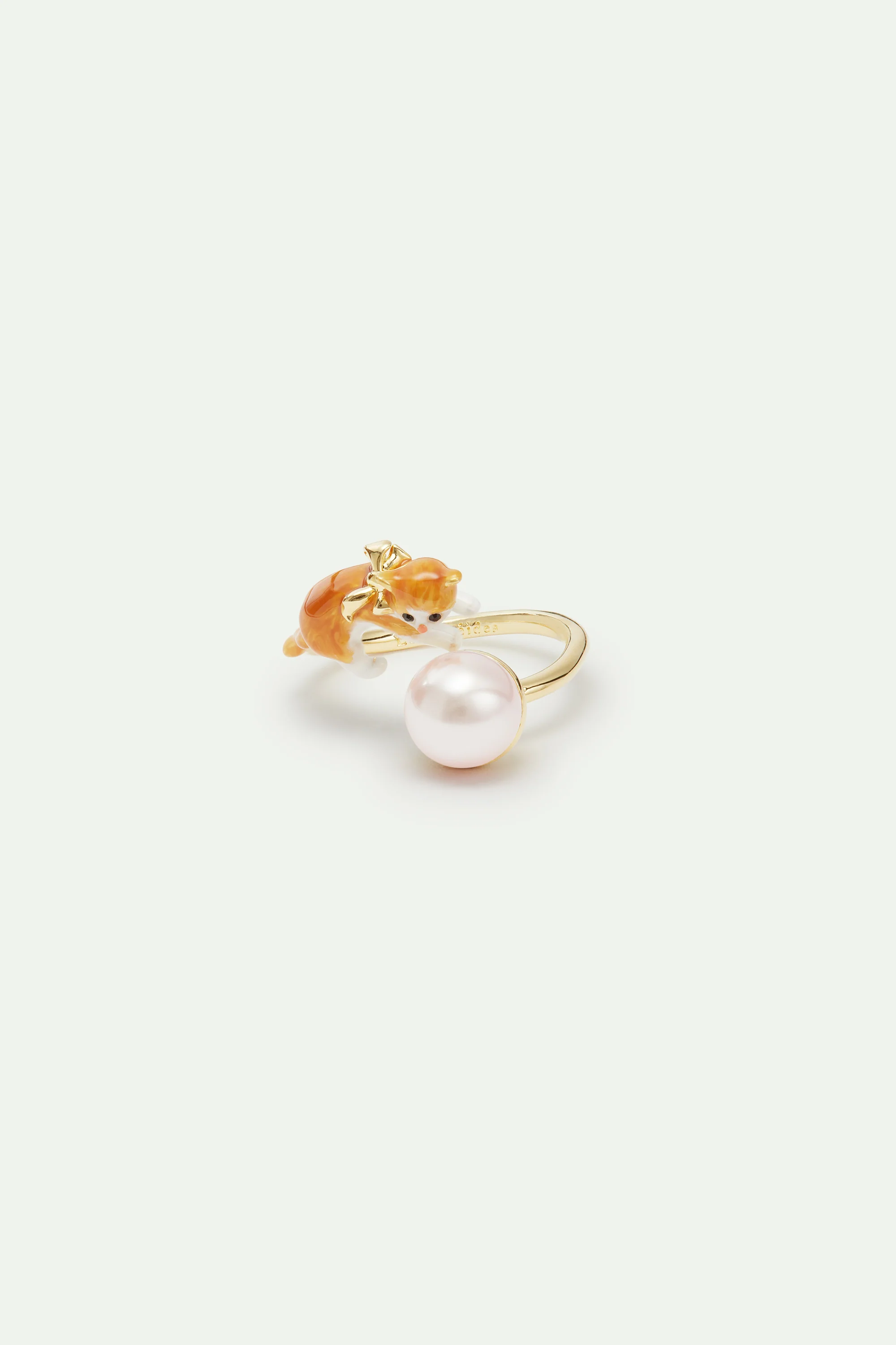 Bague ajustable chaton roux et perle de culture - Image 3