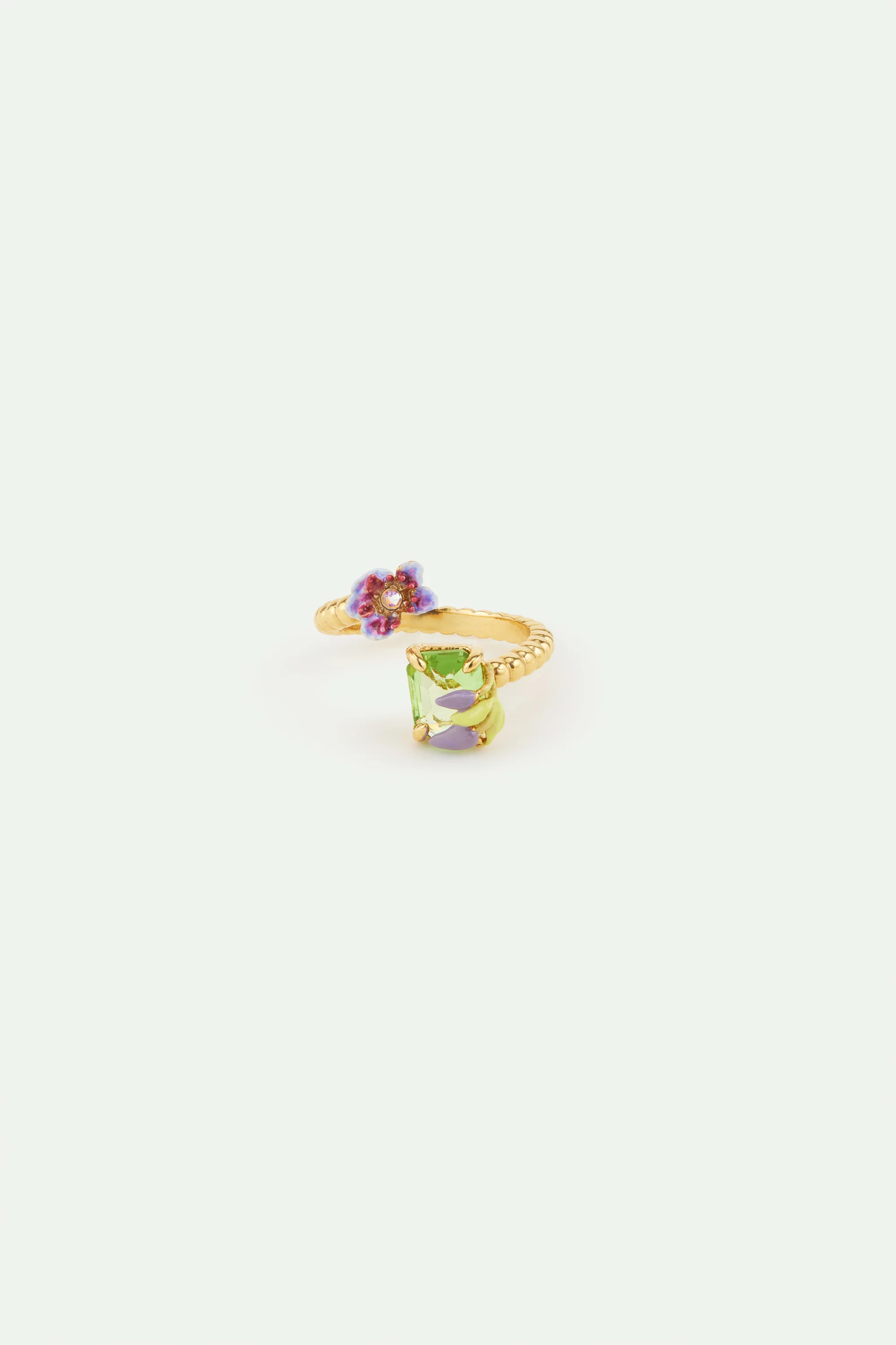 Bague ajustable clématite violette et pierre verte taille émeraude - Image 3