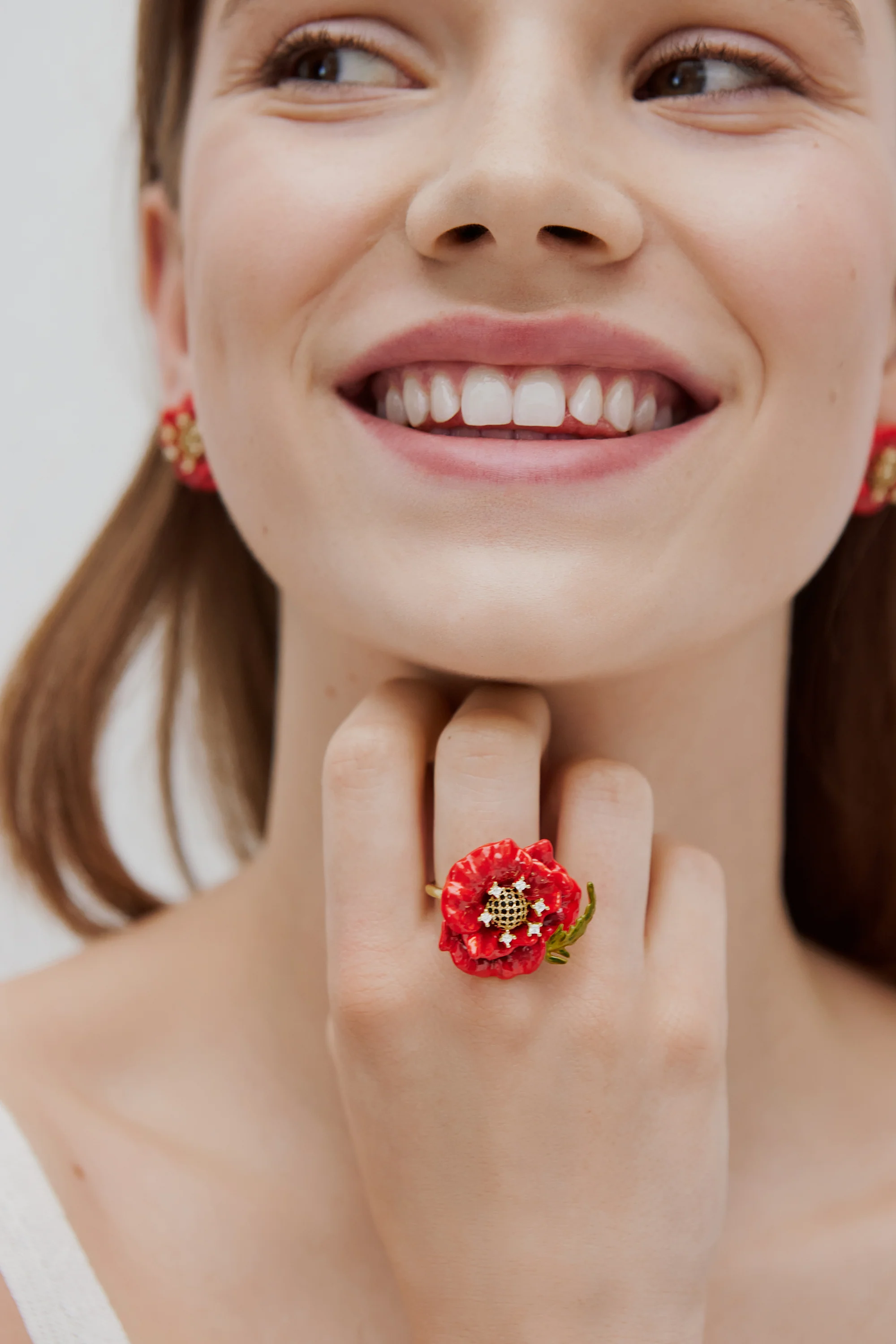 Bague ajustable coquelicot rouge et oxydes de ziconium - Image 2