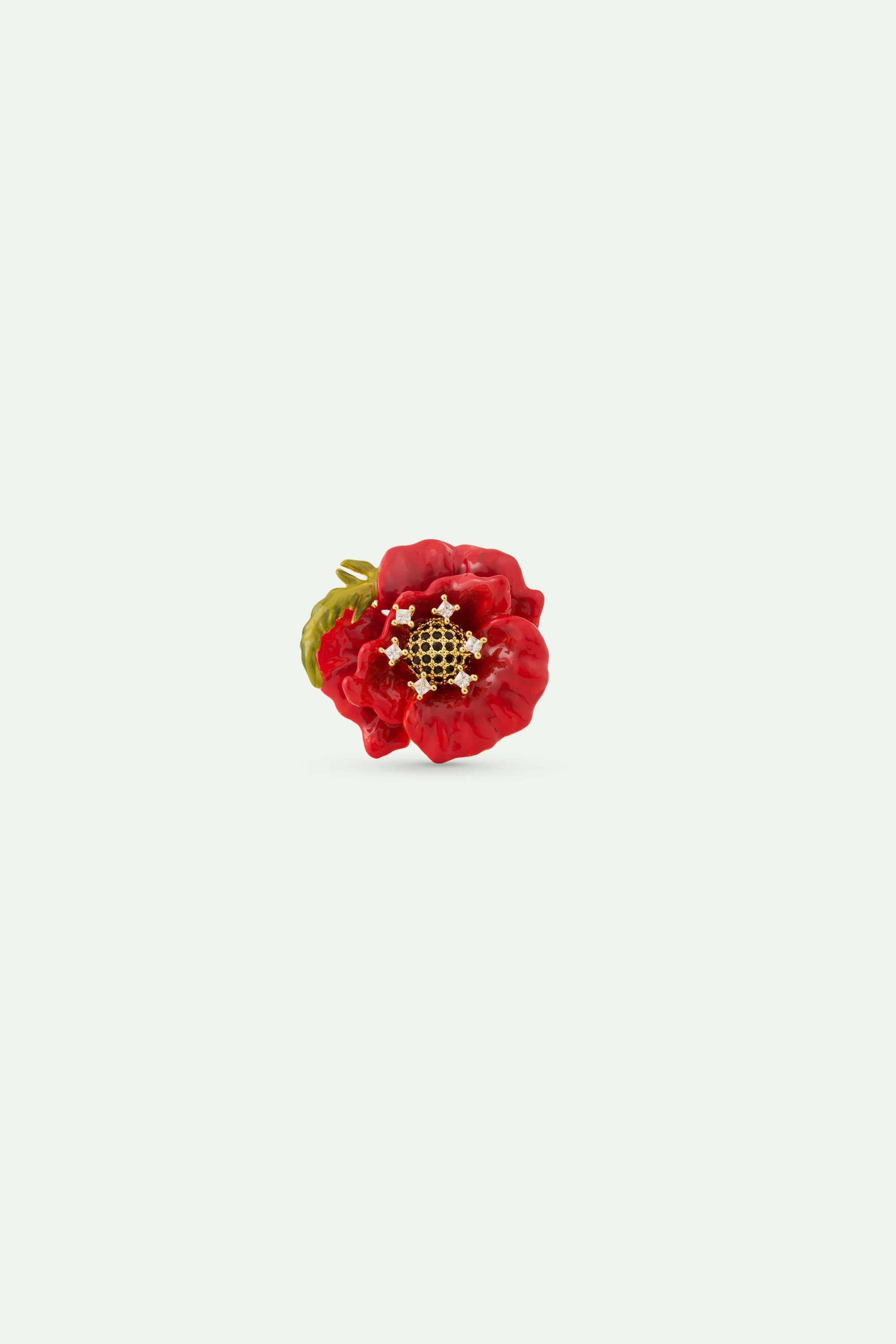 Bague ajustable coquelicot rouge et oxydes de ziconium - Image 3