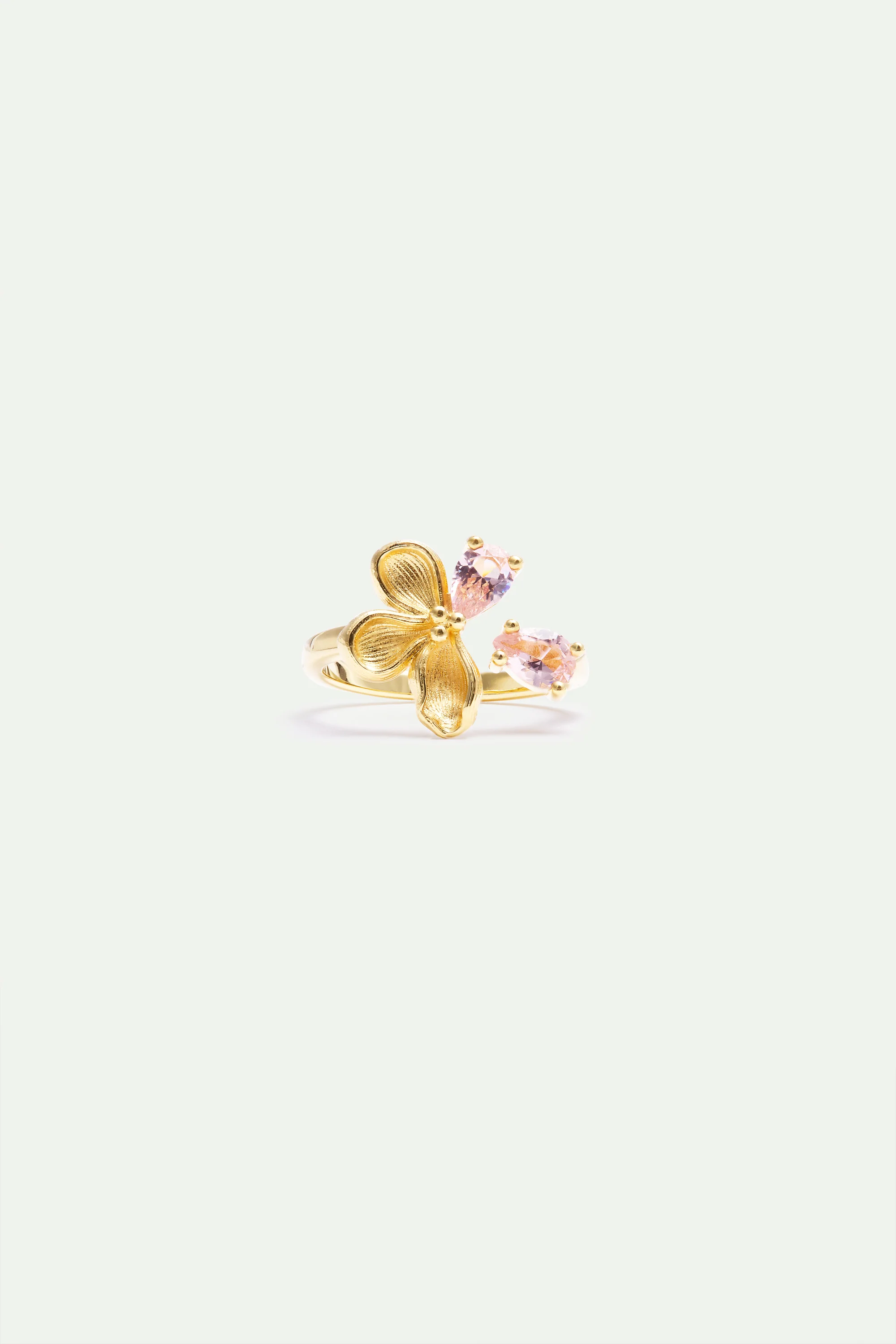 Bague ajustable dorée fleur de cerisier et pierres roses - Image 3