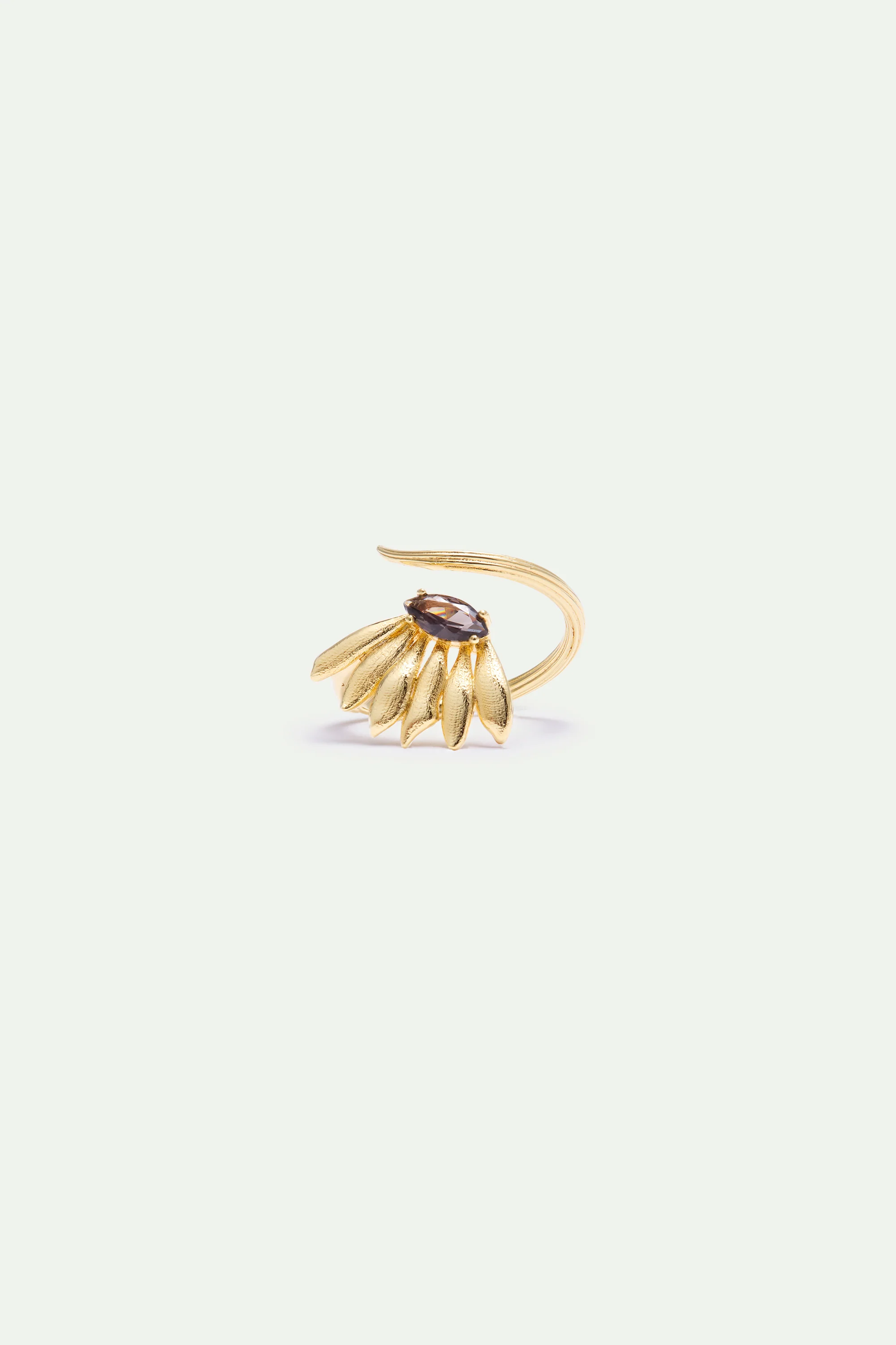 Bague ajustable dorée tournesol et pierre violette - Image 3