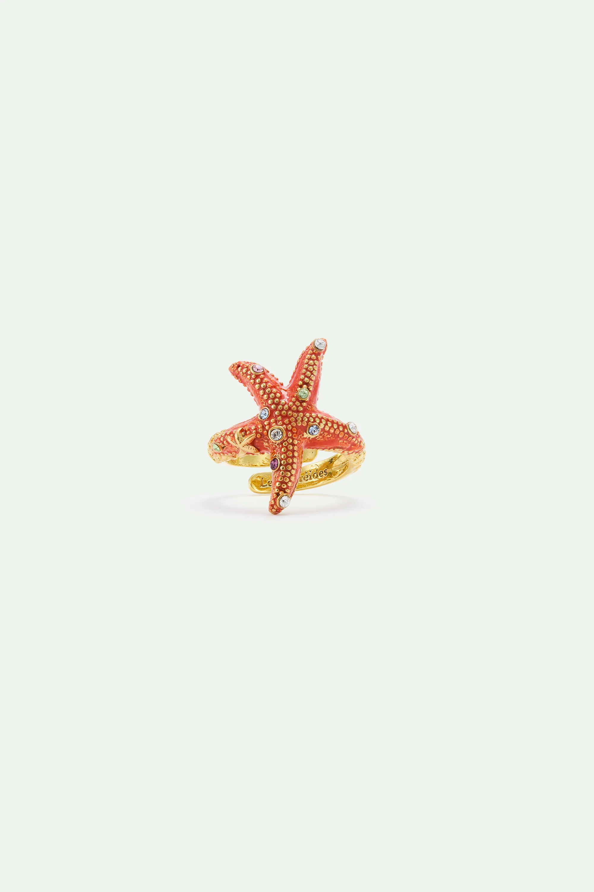 Bague ajustable étoile de mer orange et cristaux multicolores - Image 3