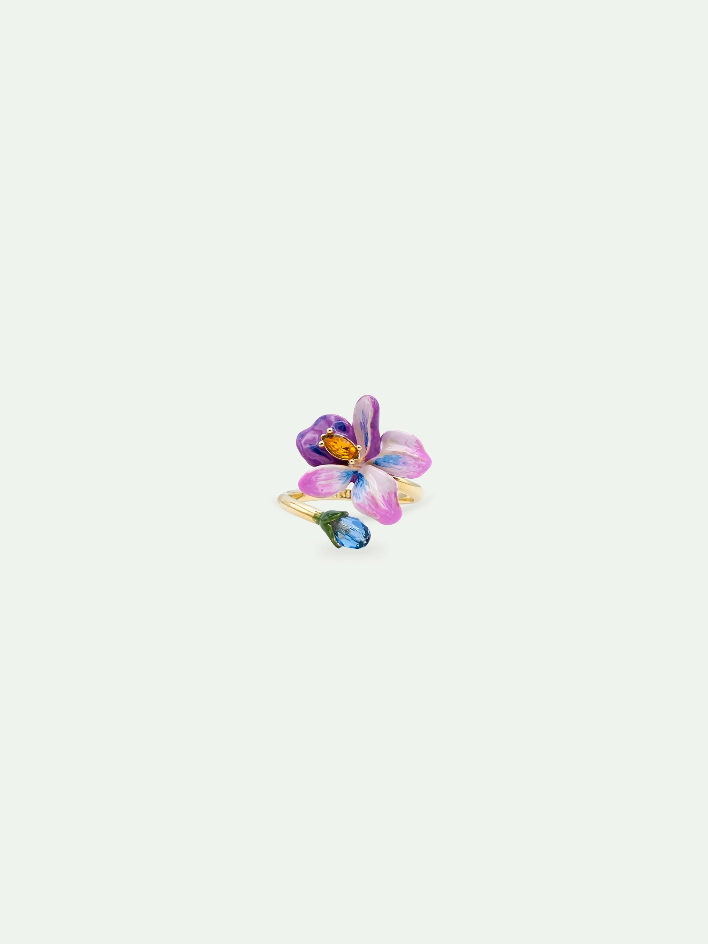 Bague ajustable fleur de violette et pierre taillée bleue - Image 3