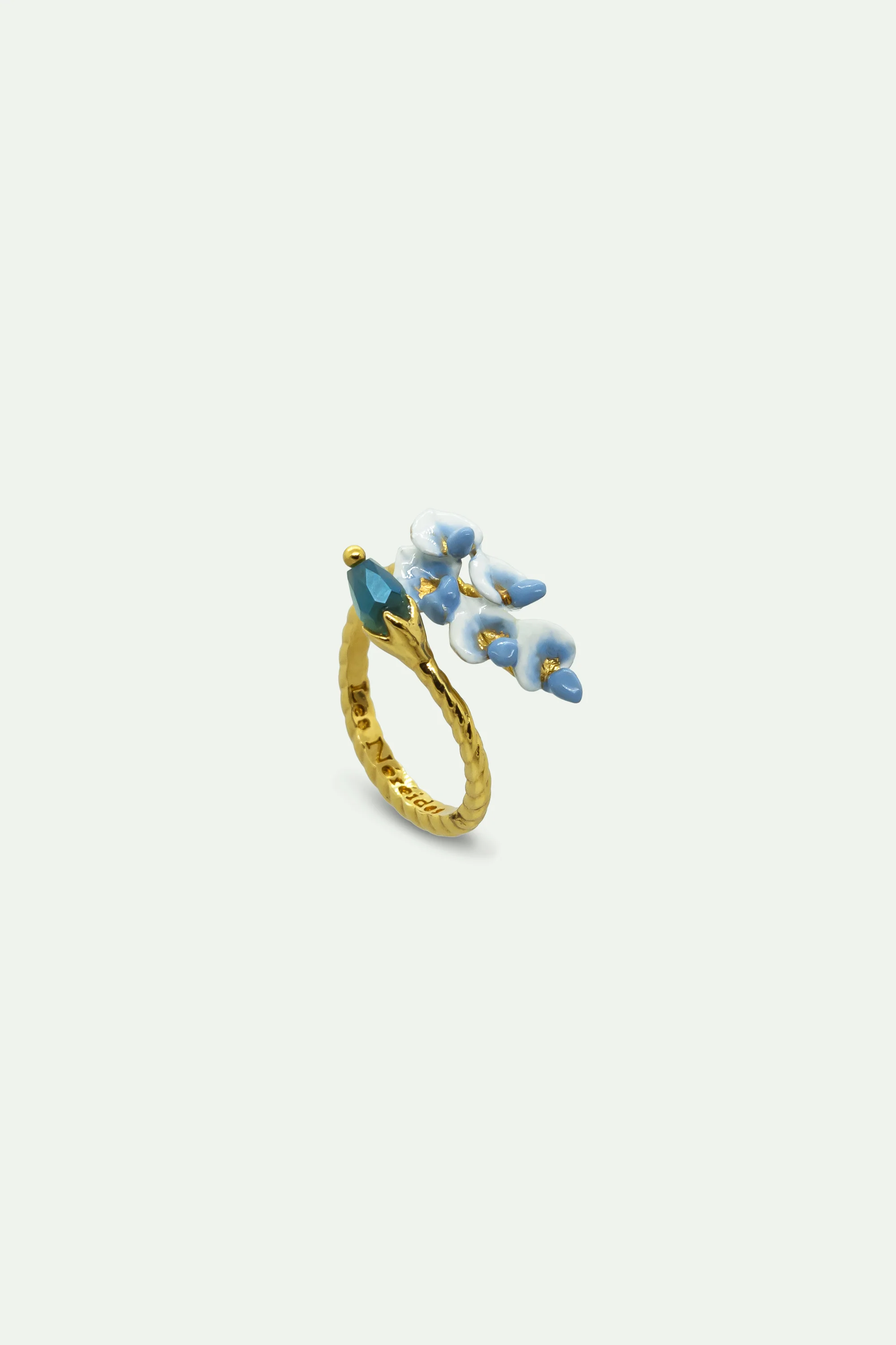 Bague ajustable fleurs de glycine et perle de verre - Image 2