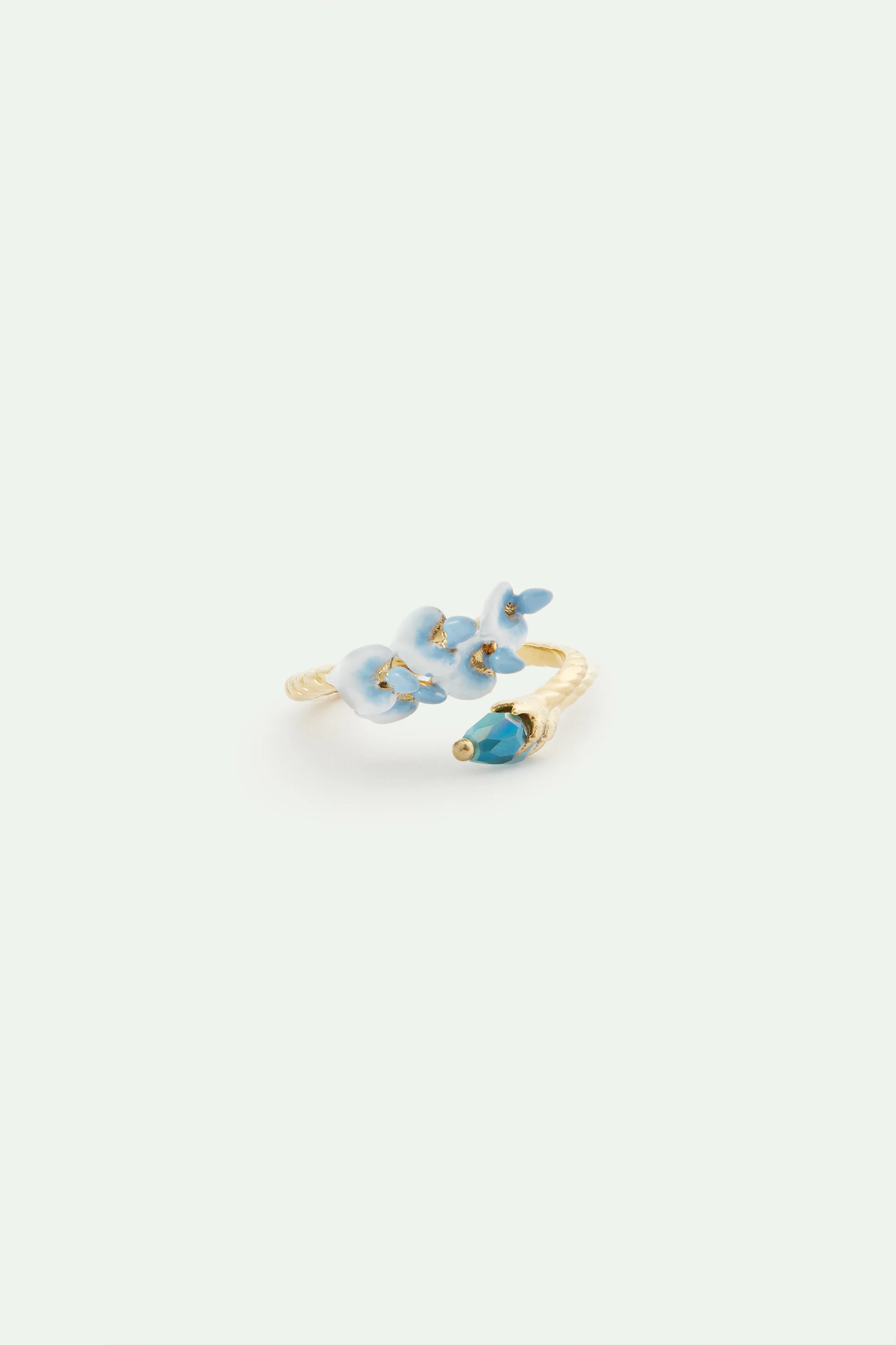 Bague ajustable fleurs de glycine et perle de verre - Image 3