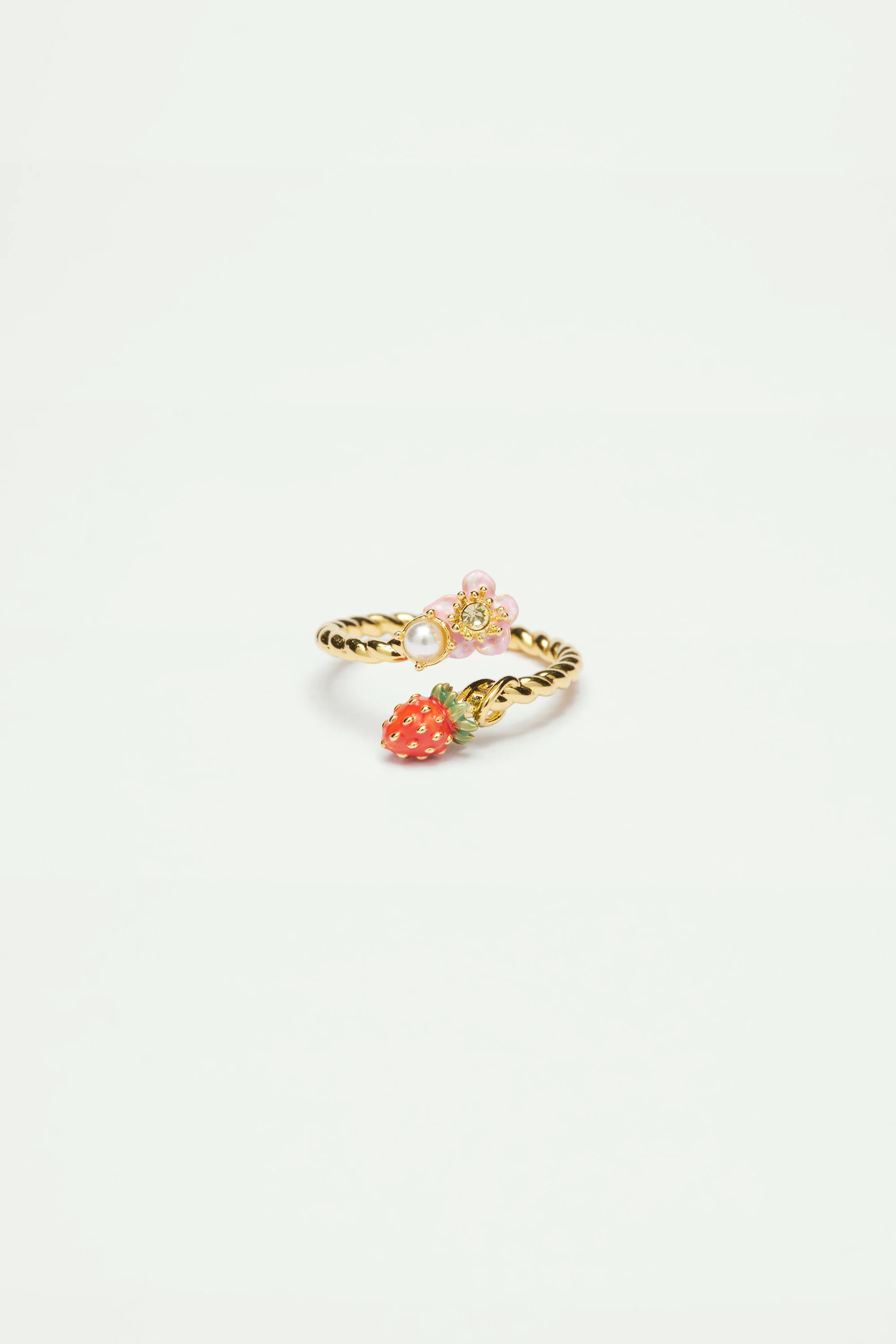 Bague ajustable fraise des bois et fleur rose - Image 3