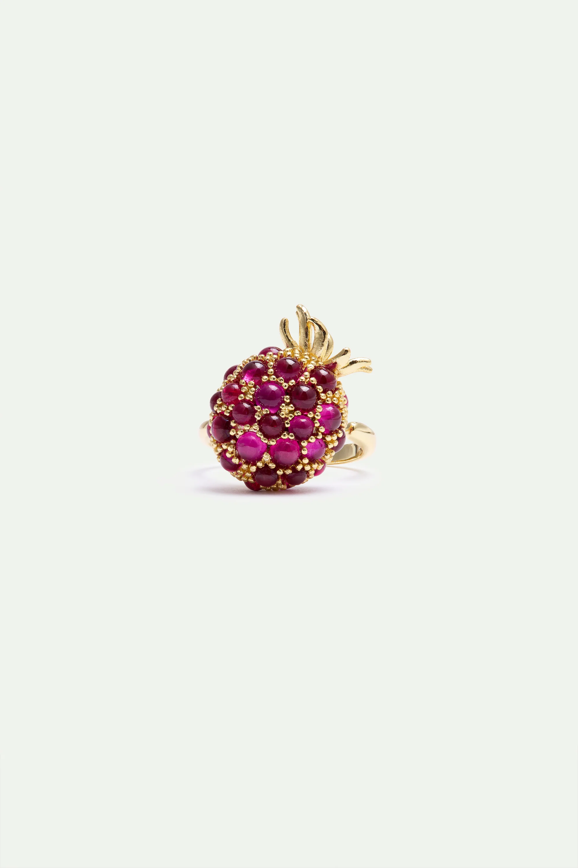 Bague ajustable framboise et perles dorées - Image 3