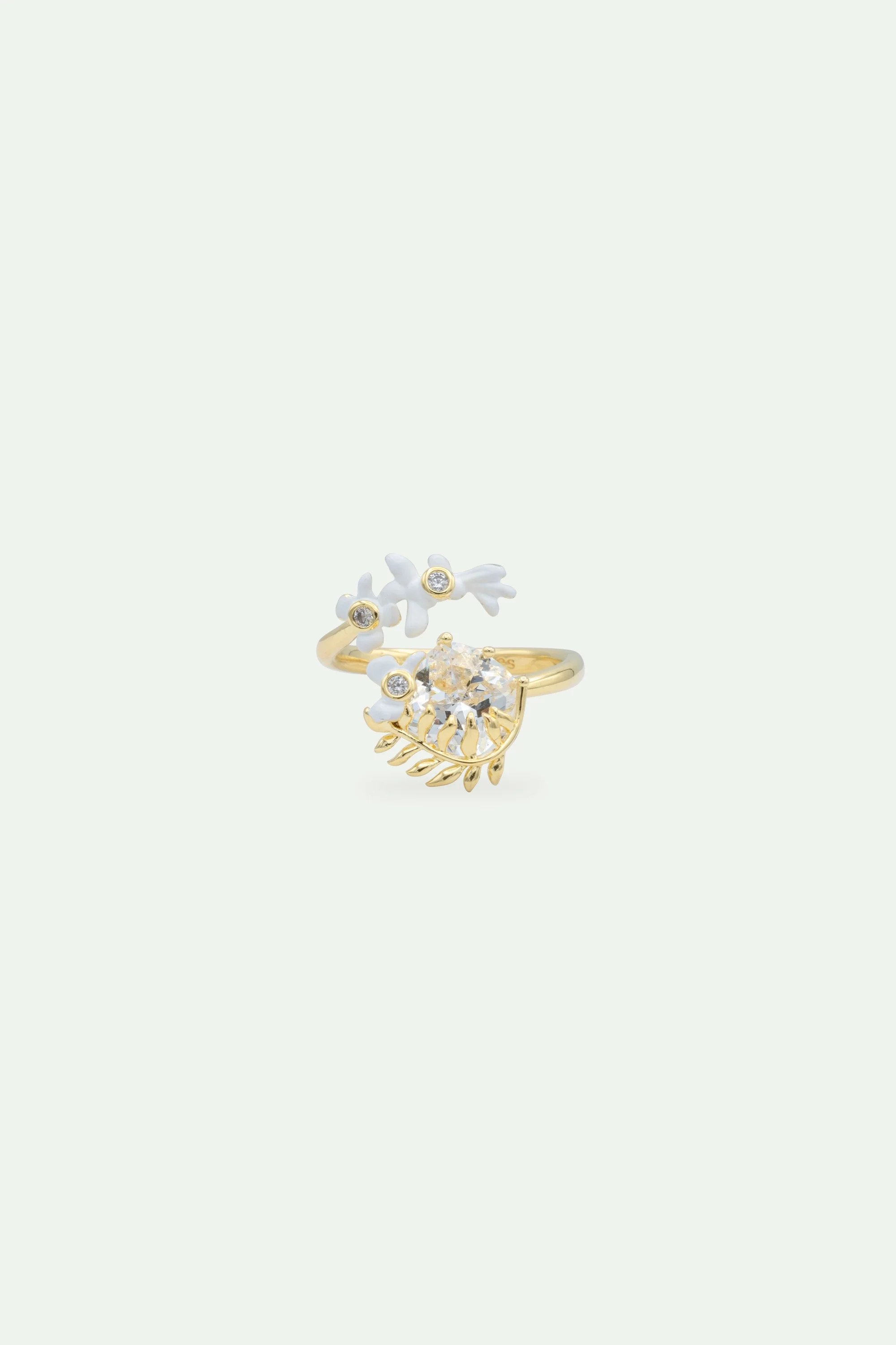 Bague ajustable glycine blanche, laurier et pierre facettée - Image 3