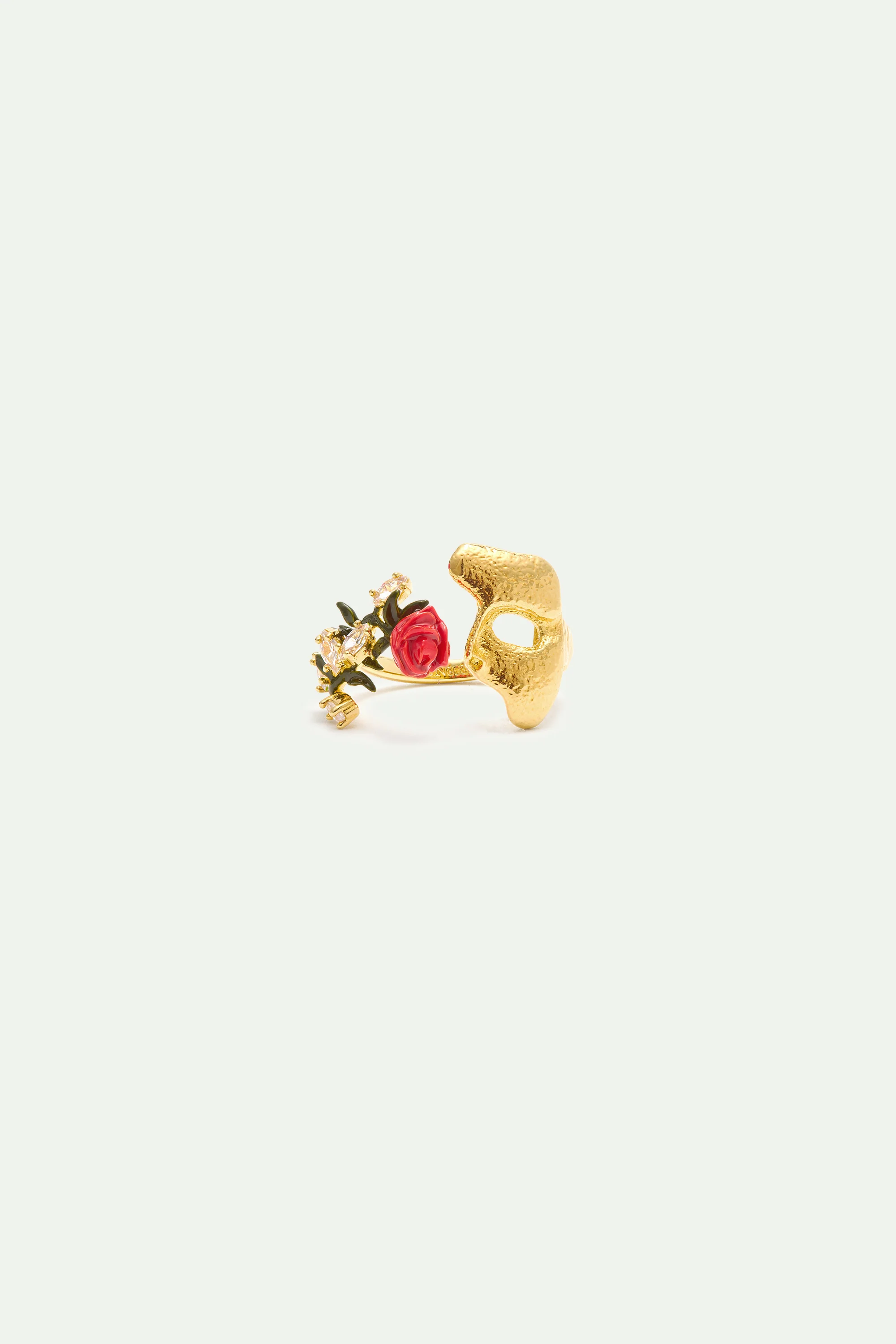 Bague ajustable masque doré, rose et cristaux - Image 3