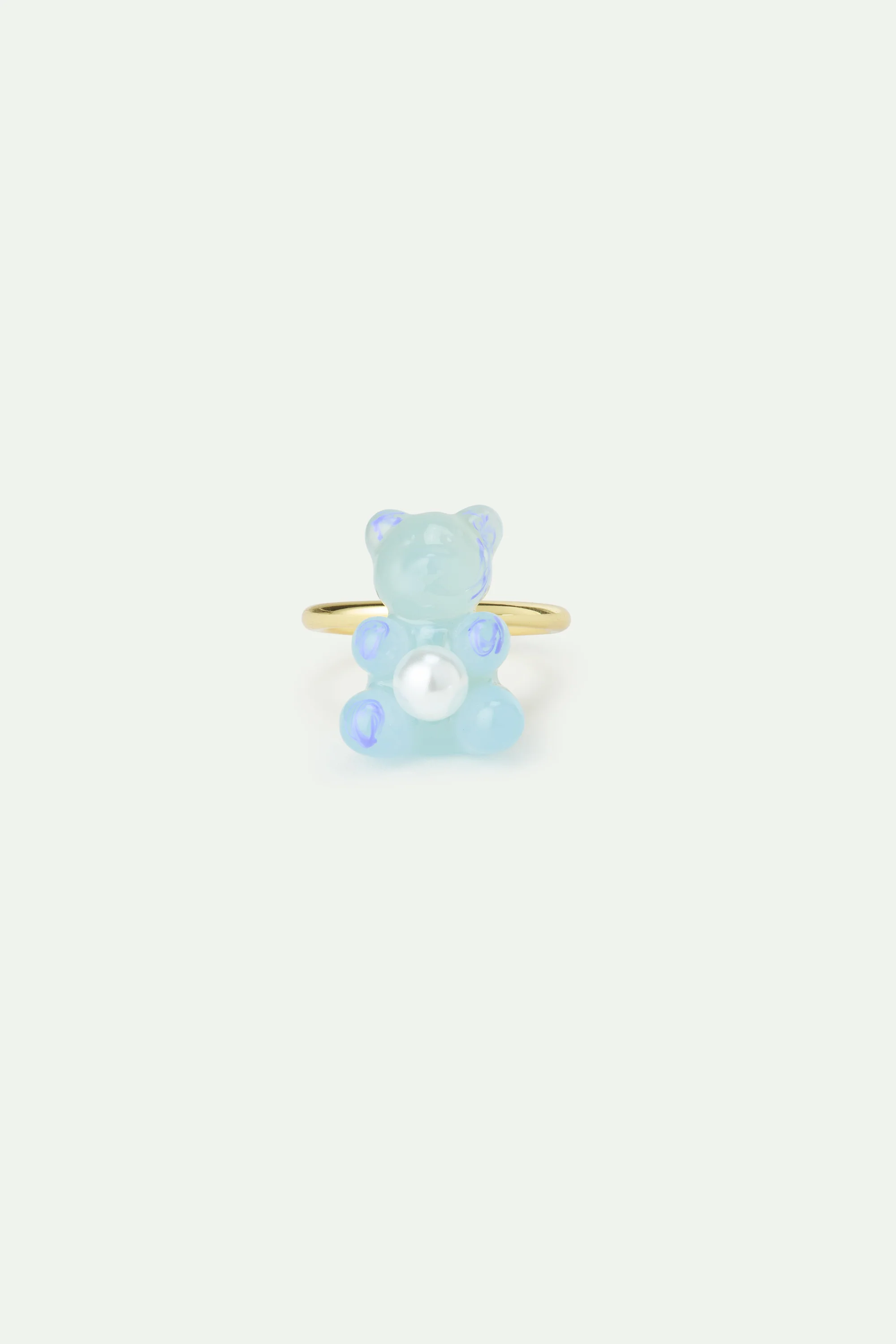 Bague ajustable nounours candy bleu et perle fantaisie blanche - Image 3