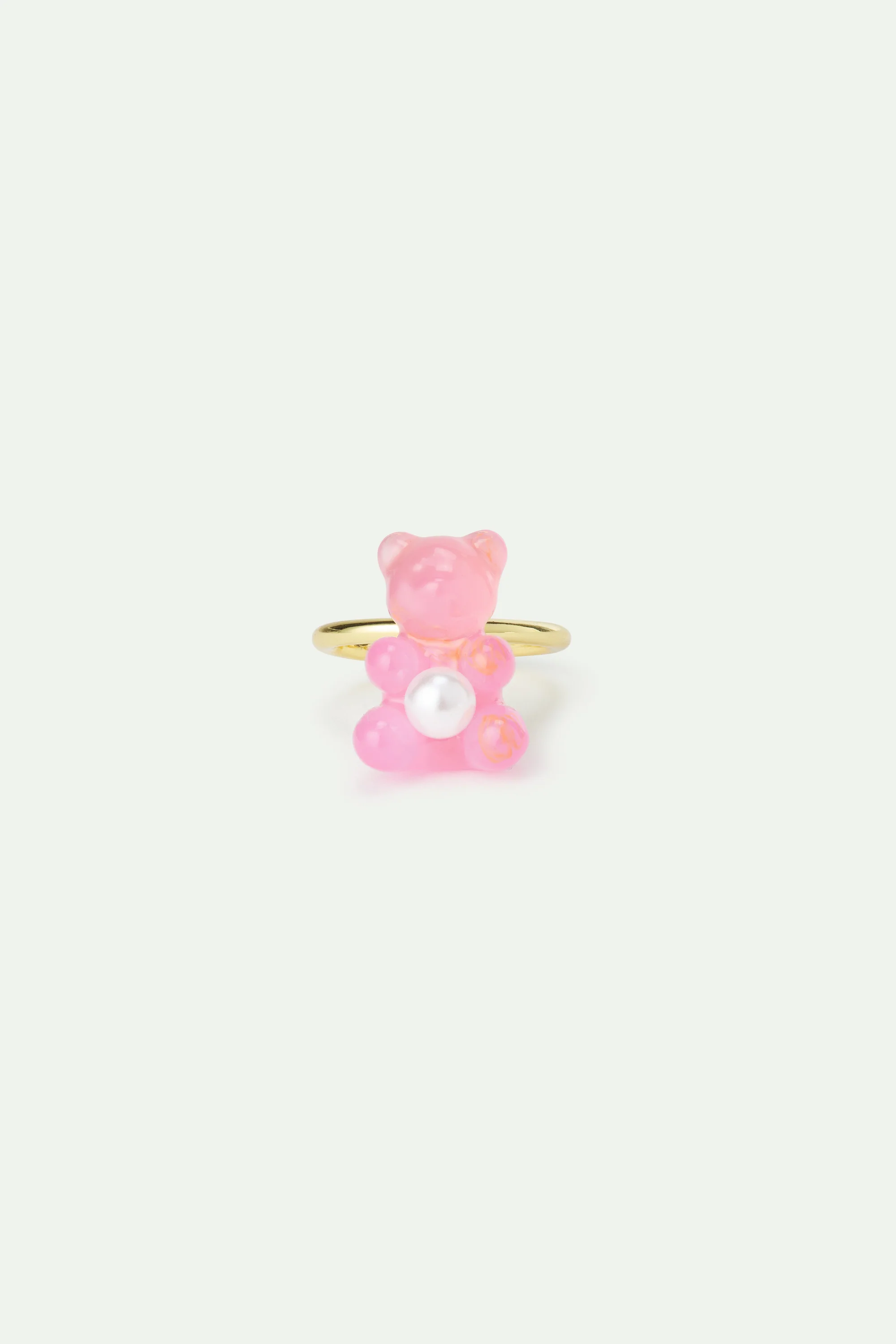 Bague ajustable nounours candy rose et perle fantaisie blanche - Image 3