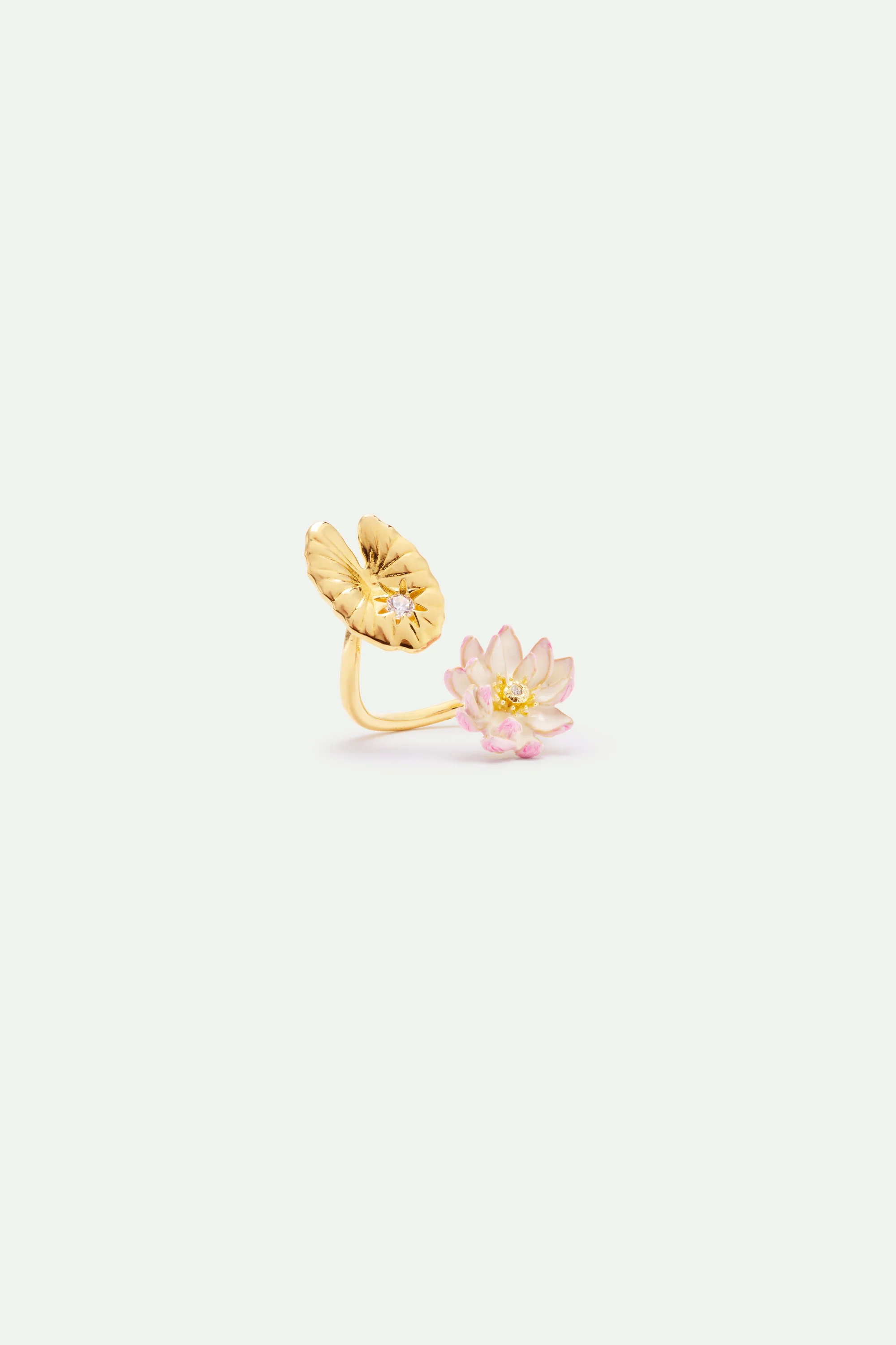 Bague ajustable nymphéa rose et lotus doré - Image 3