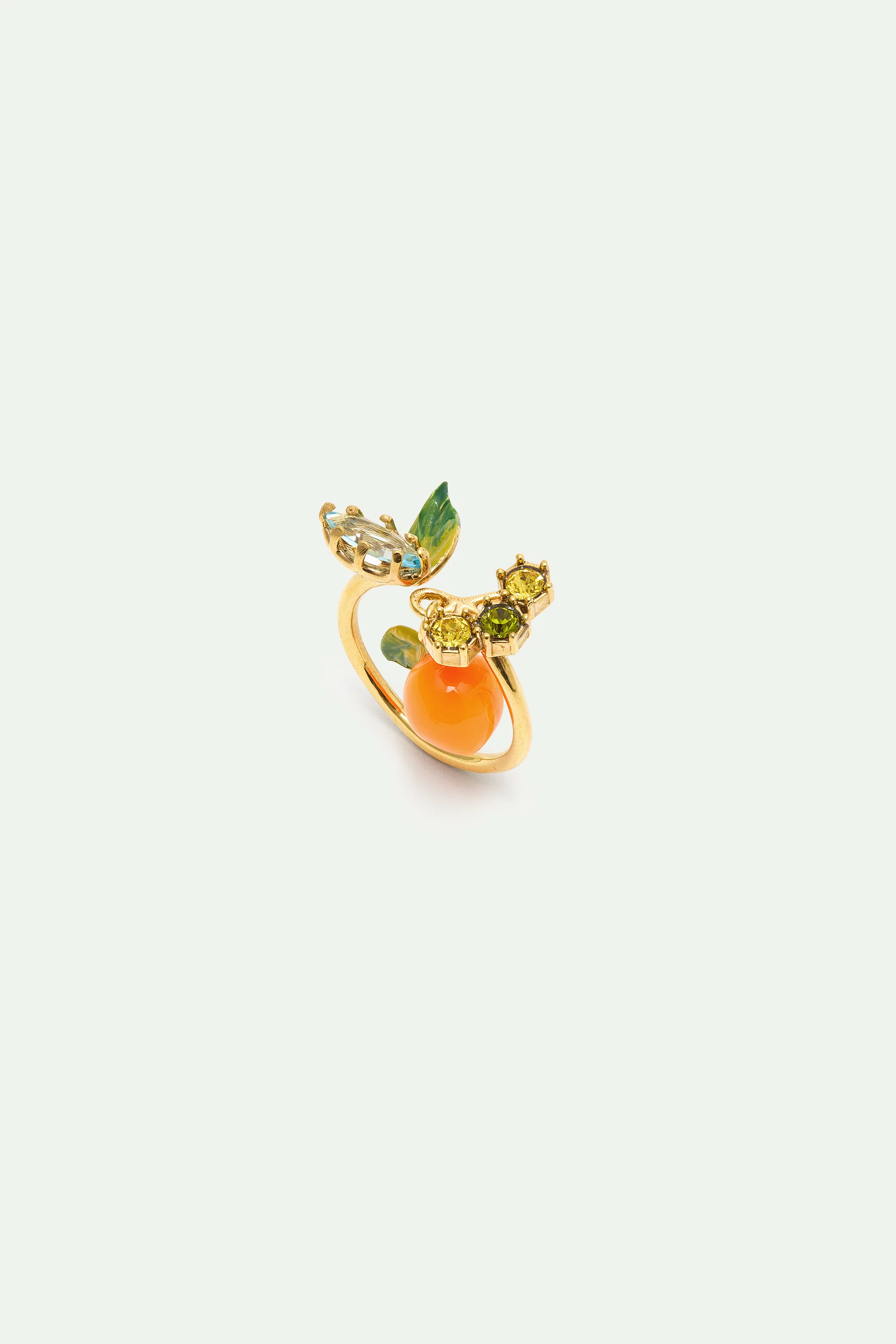 Bague ajustable orange et pierres bleues et vertes