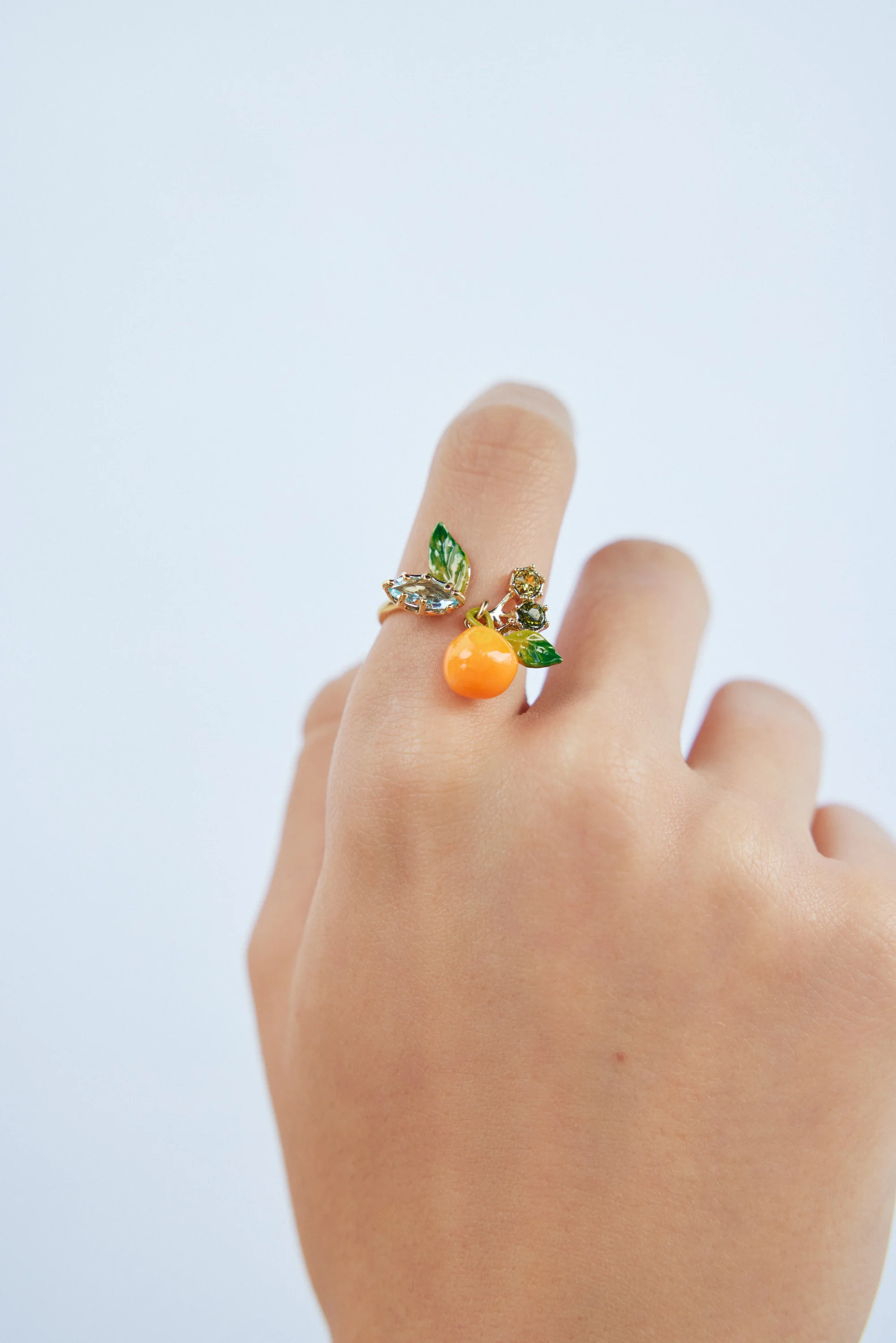 Bague ajustable orange et pierres bleues et vertes - Image 3