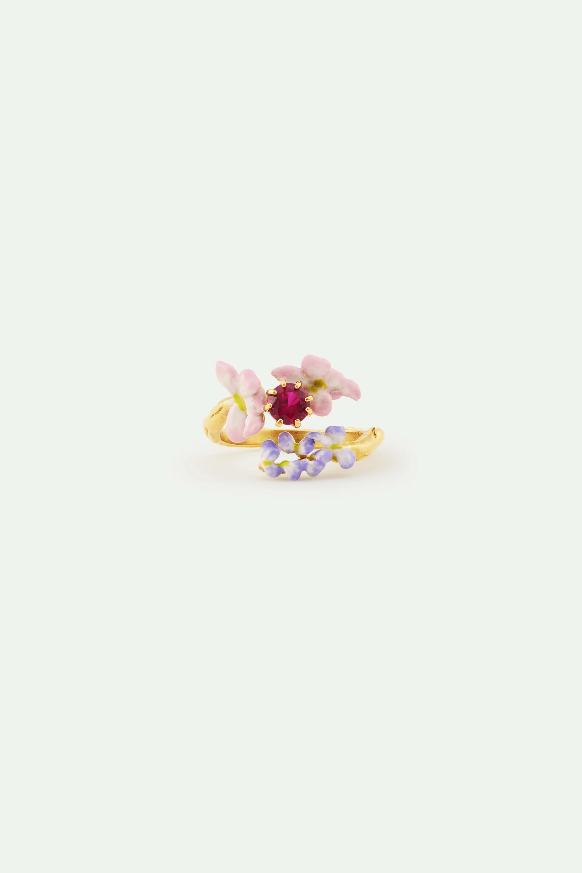 Bague ajustable pierre facettée rose et glycine rose et violette - Image 3