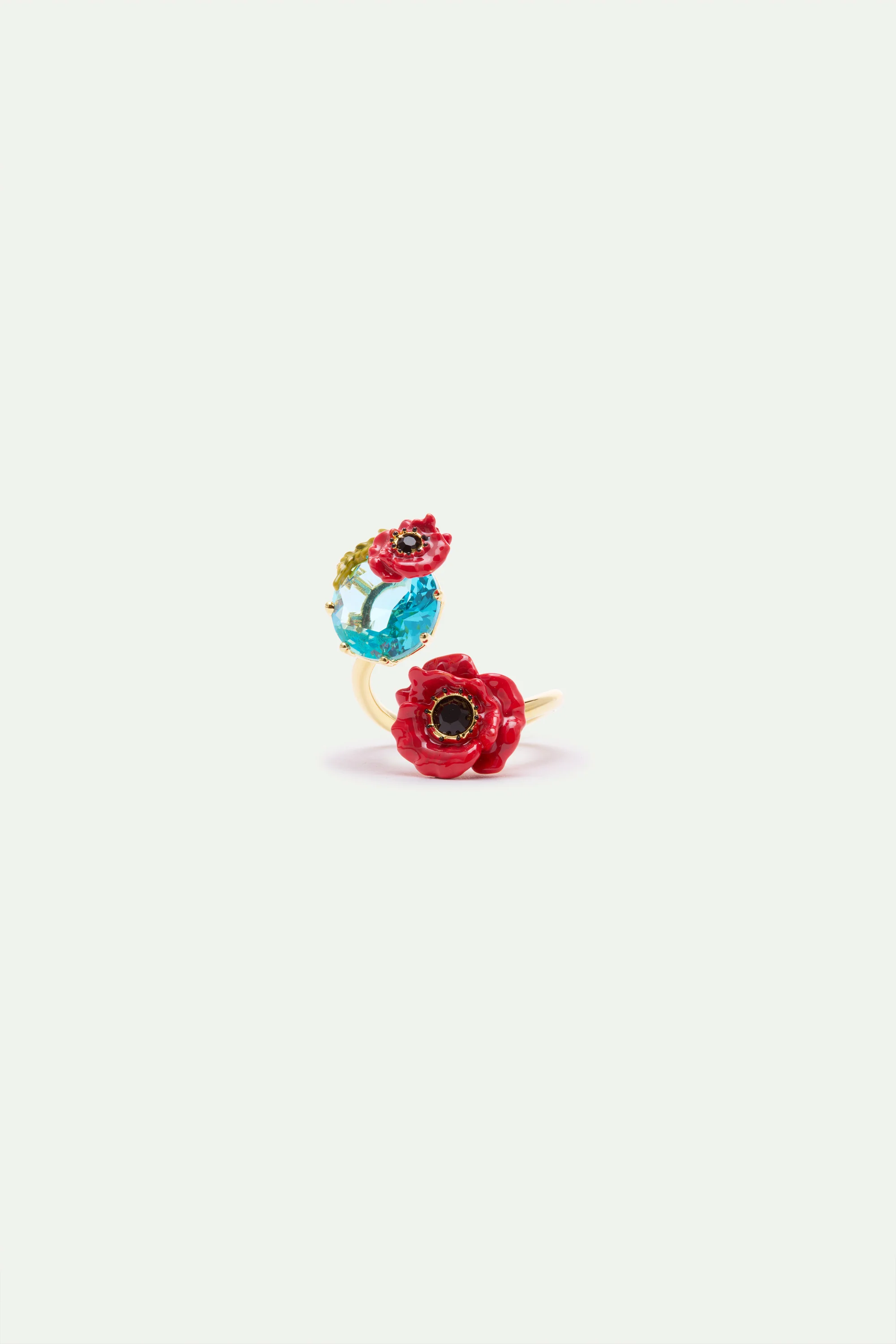 Bague ajustable pierre ronde bleue et coquelicot - Image 2