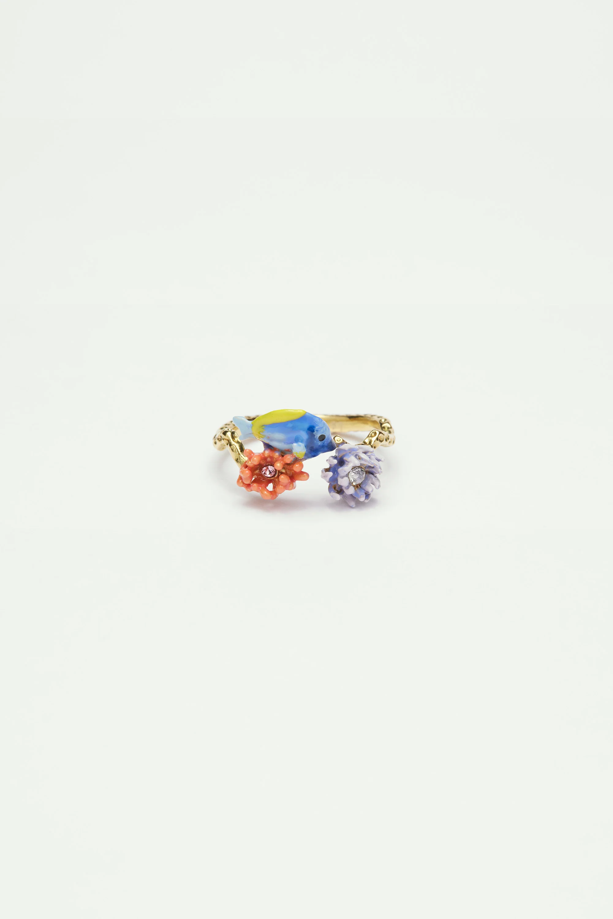 Bague ajustable poisson bleu, anémone rose et oursin - Image 3