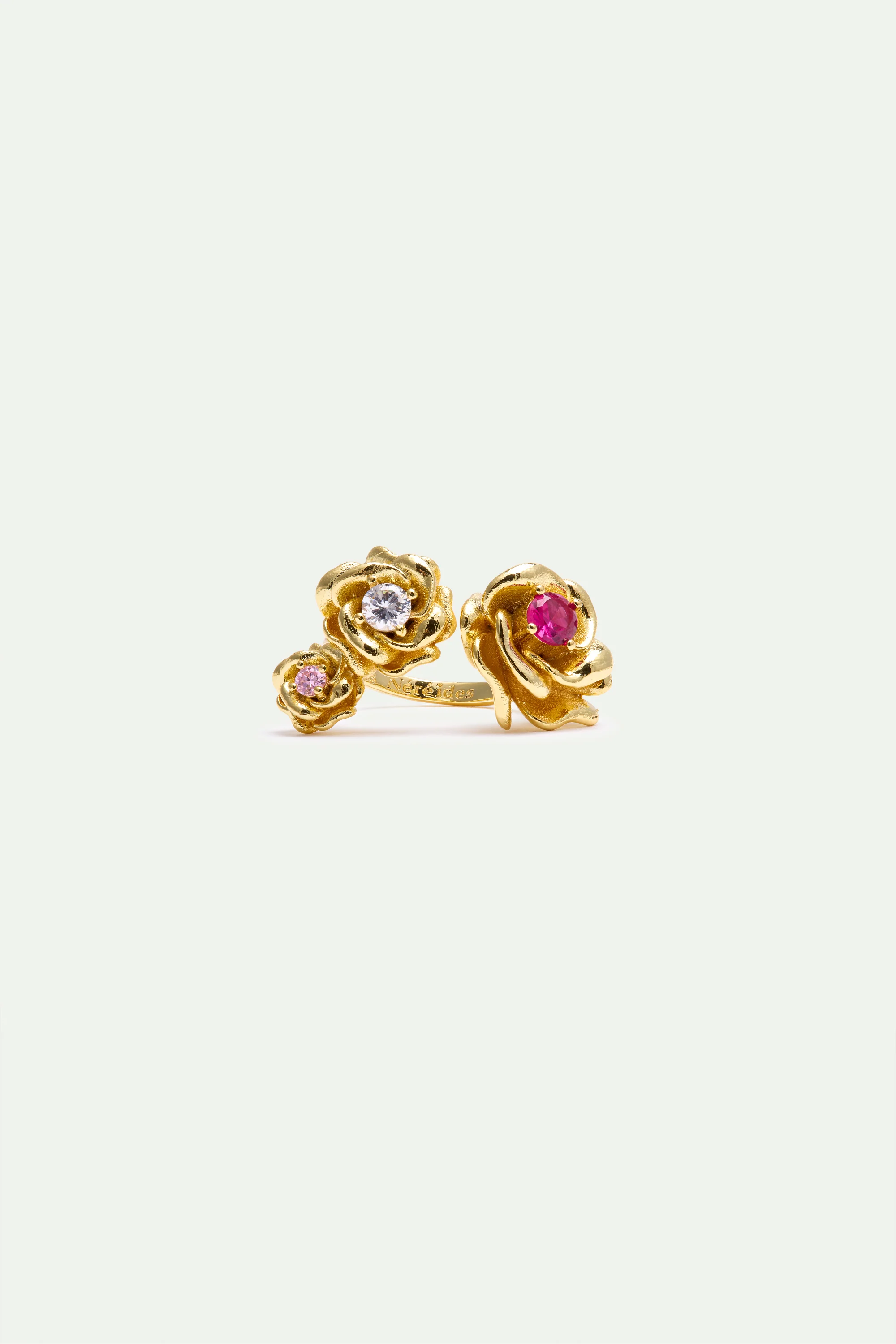 Bague ajustable roses dorées Mona Lisa et pierres rondes - Image 3