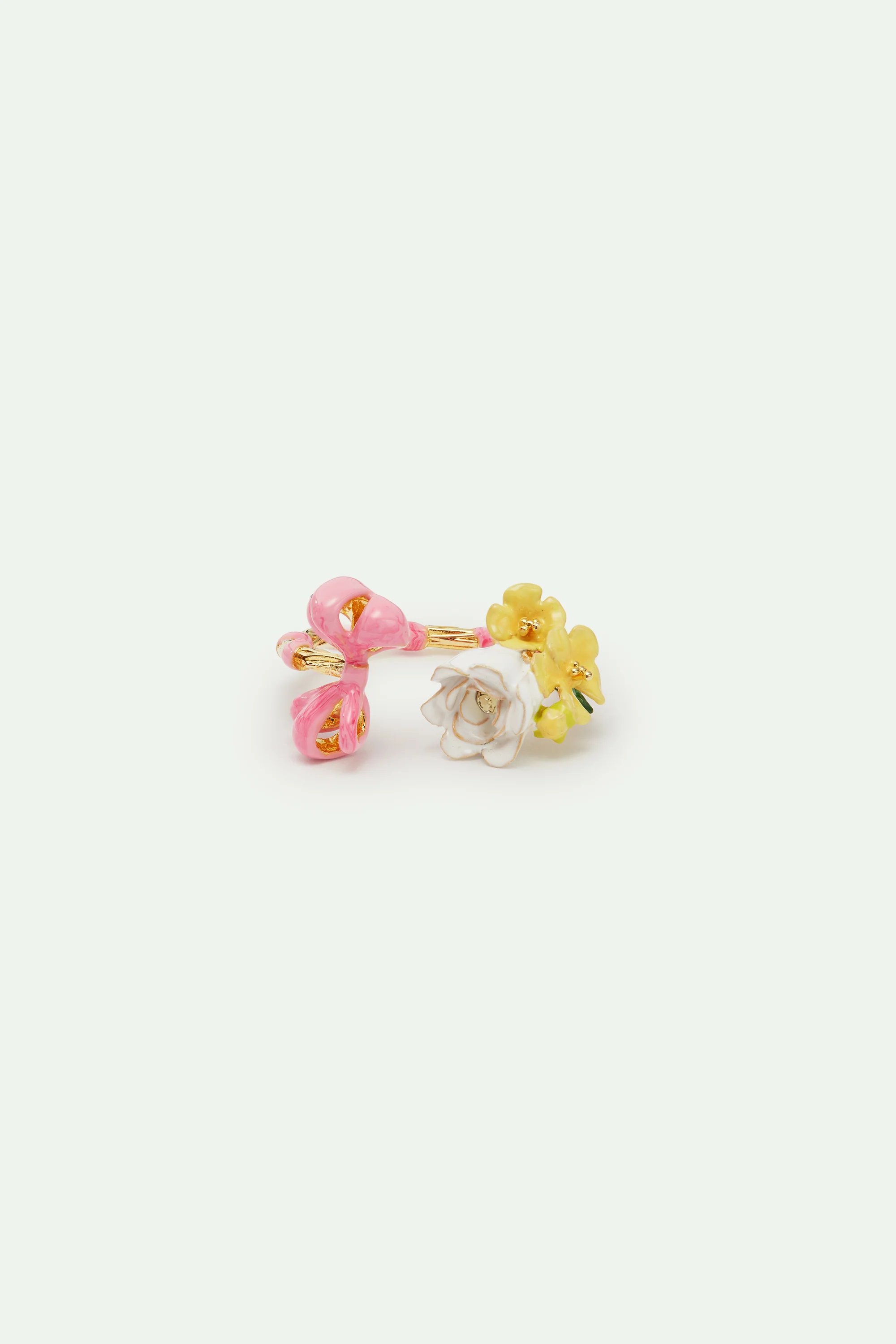 Bague ajustable ruban rose et fleurs - Image 3