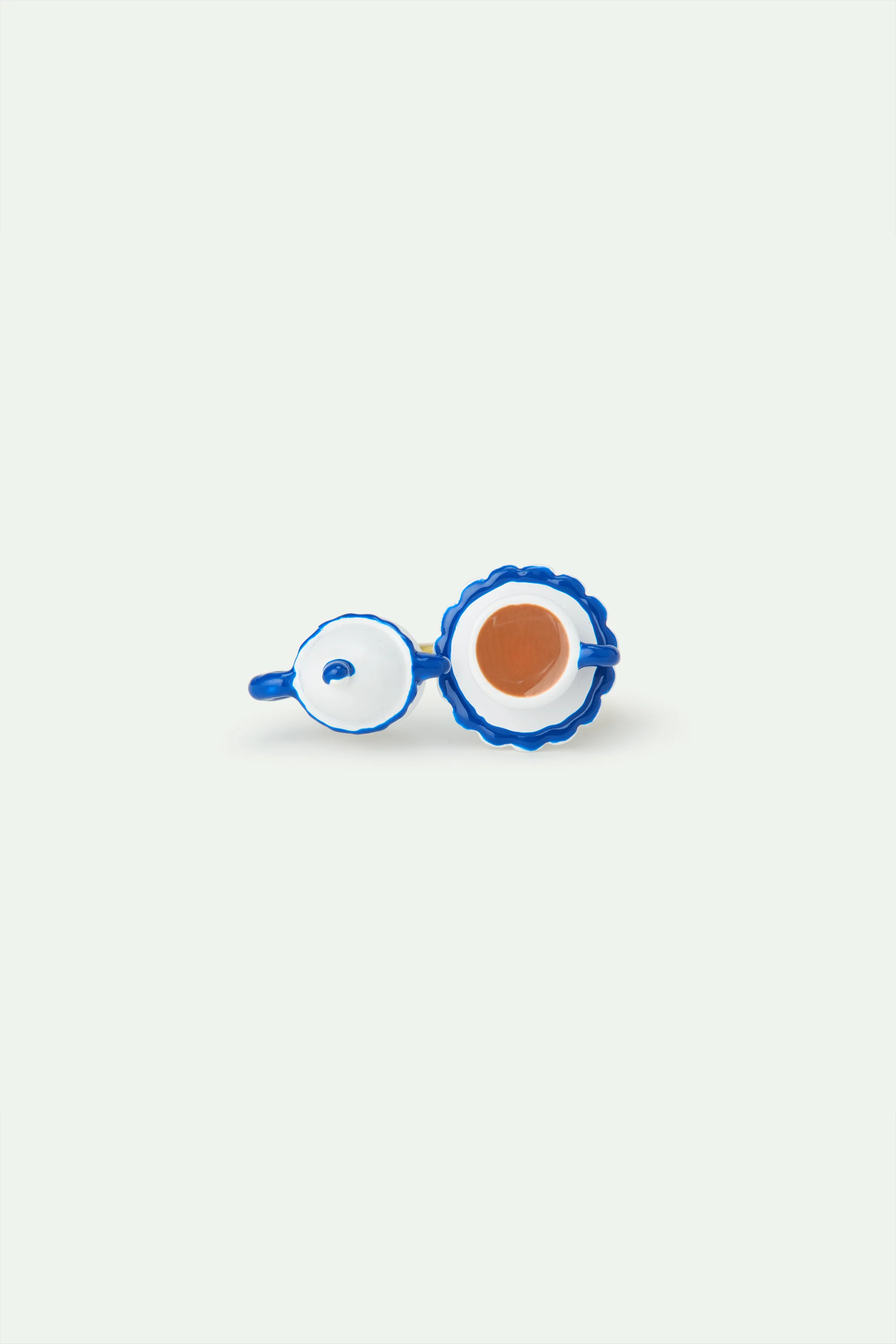 Bague ajustable théière bleue et blanche, et petite pierre jaune - Image 3