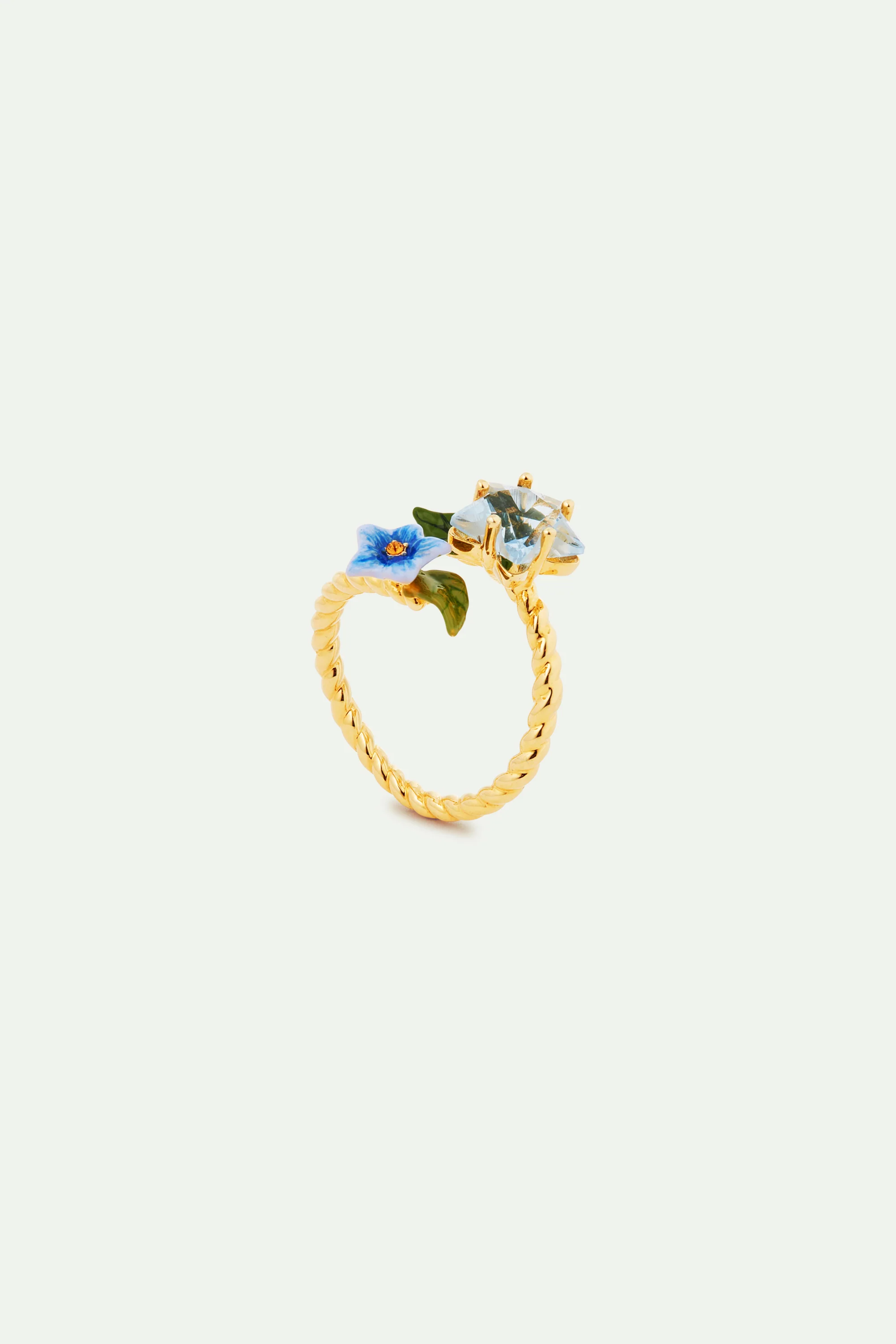 Bague ajustable toi et moi étoile facettée et fleur de jasmin bleue - Image 3