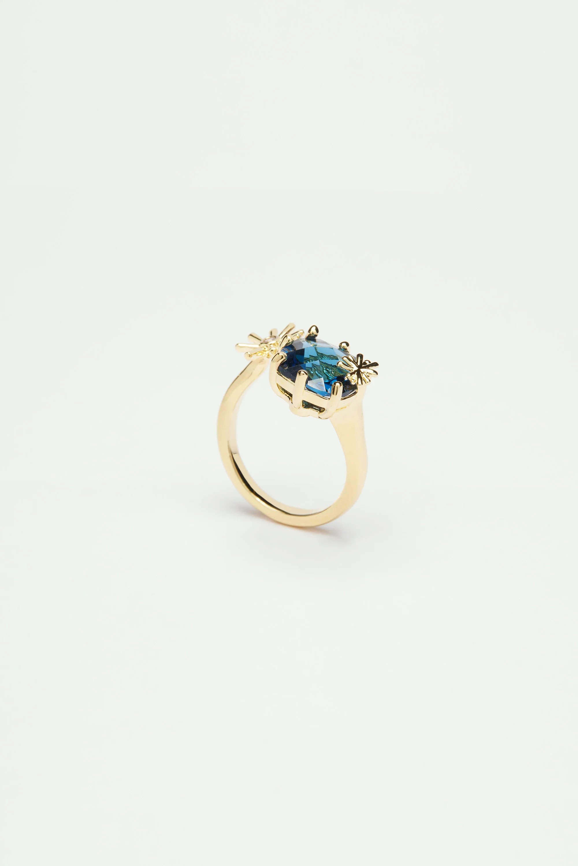 Bague ajustable toi et moi étoiles dorées et pierre carrée