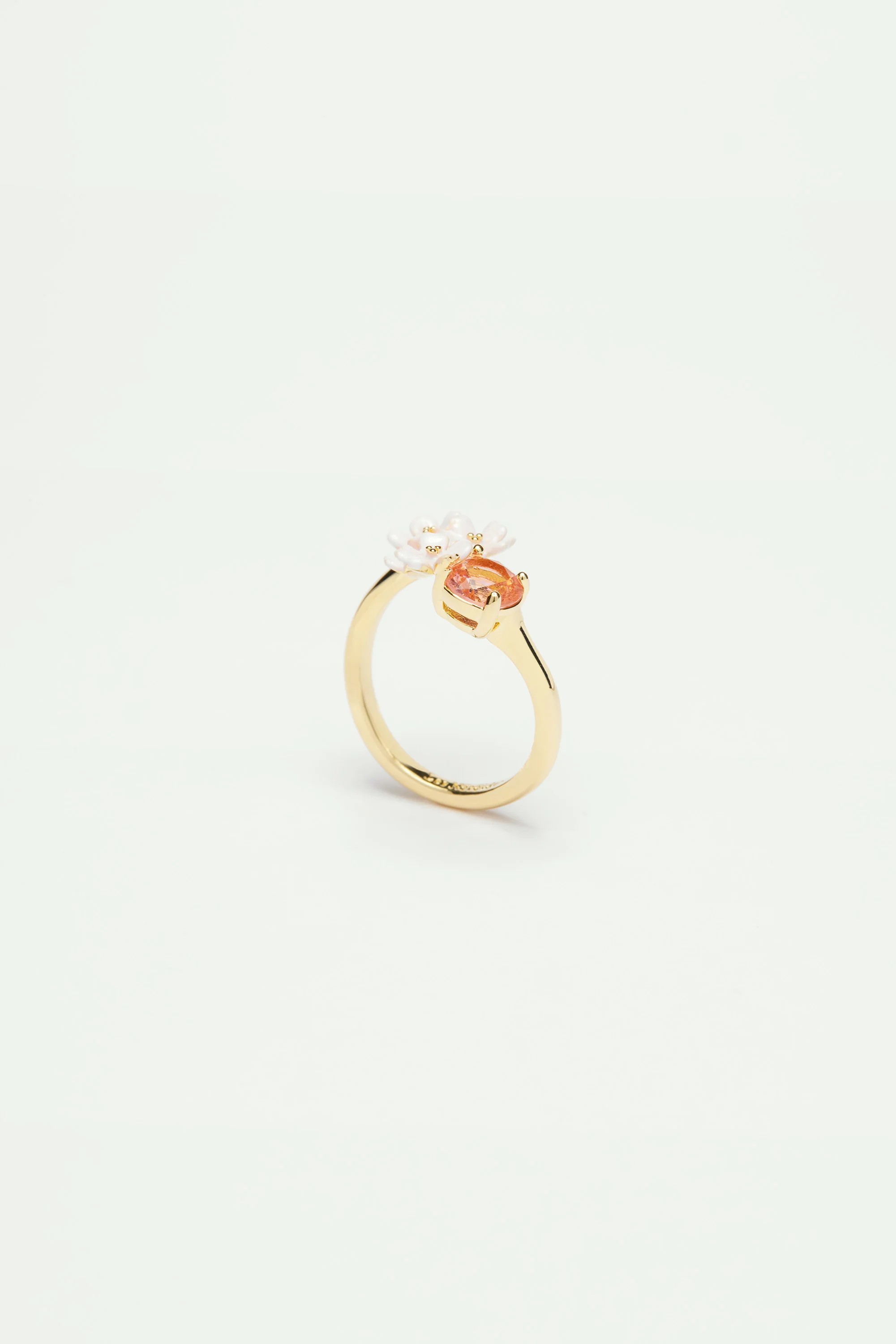 Bague ajustable toi et moi fleurs de verveine et pierre ronde