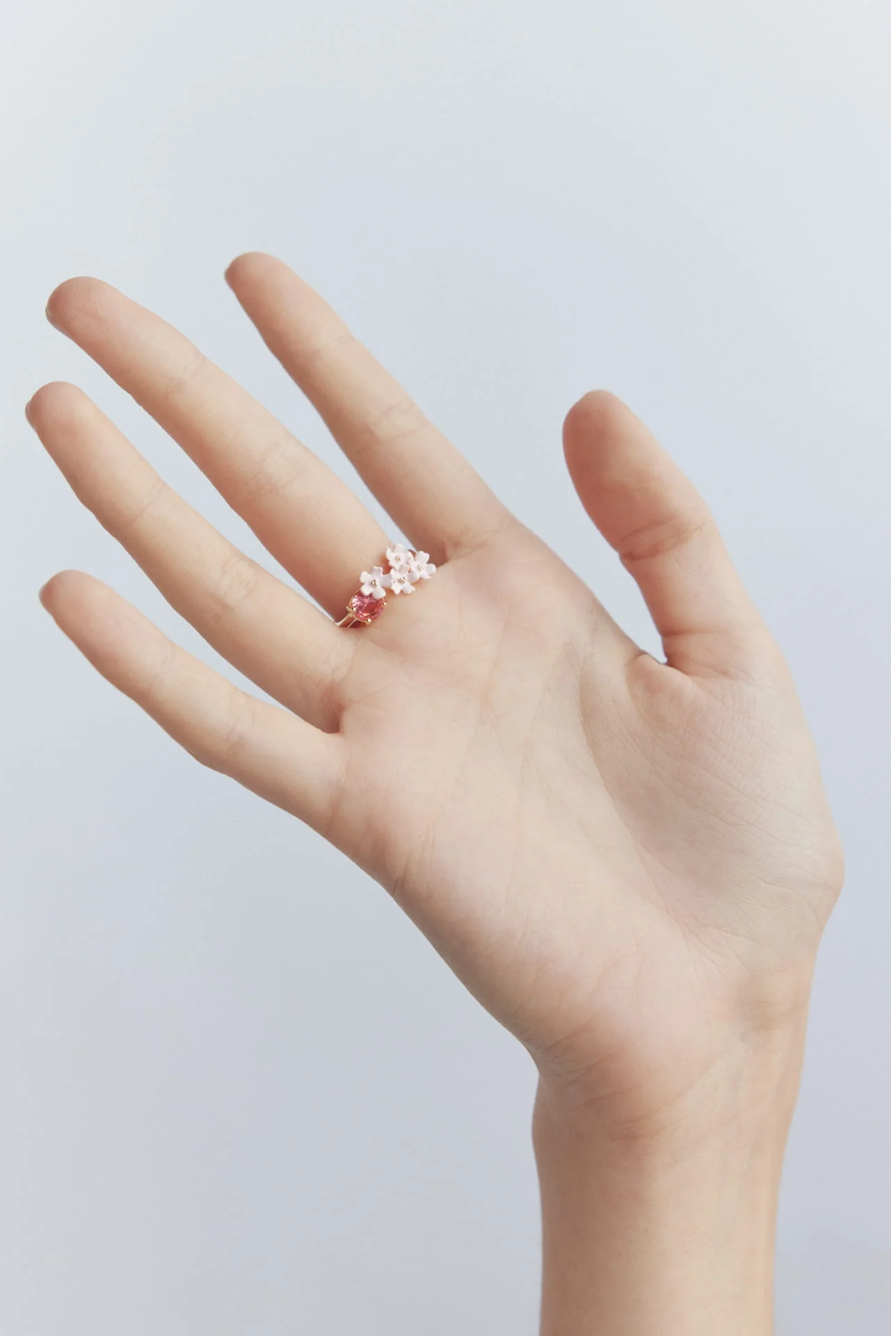 Bague ajustable toi et moi fleurs de verveine et pierre ronde - Image 2