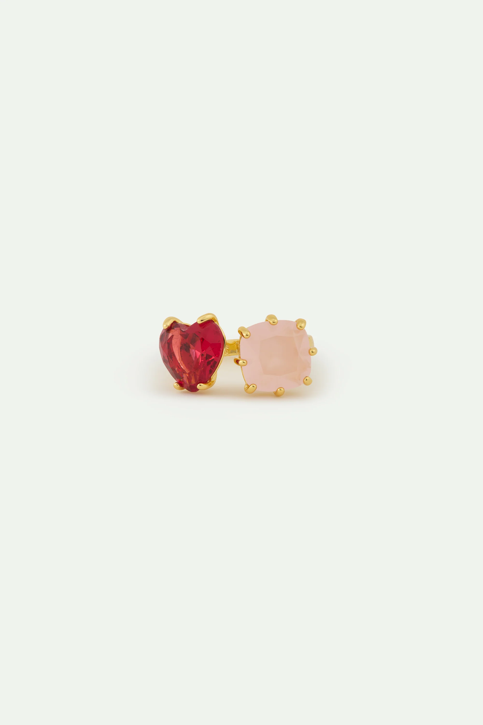 Bague ajustable toi et moi pierres cœur et carrée La Diamantine Rosa Centifolia - Image 3