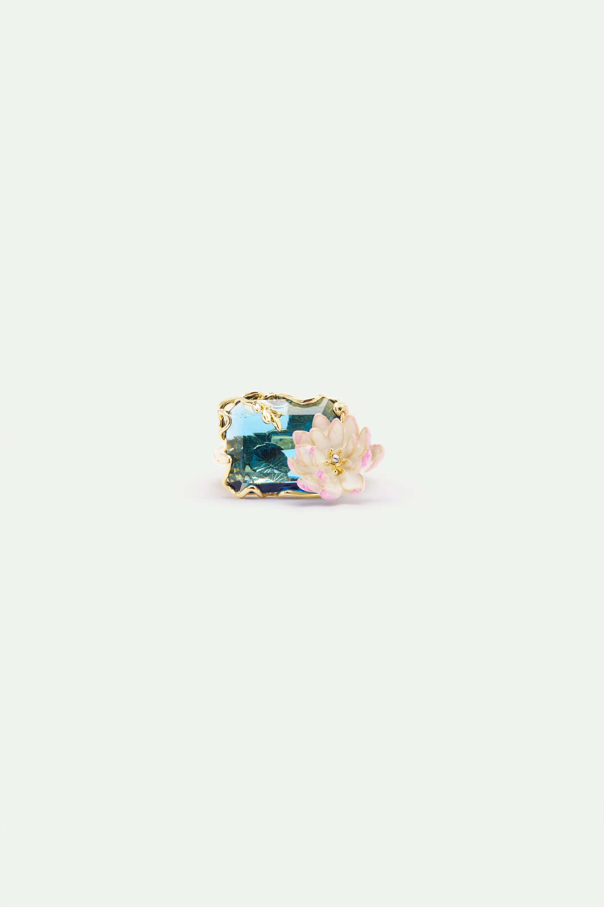 Bague bassin aux nymphéas bleue et rose - Image 3