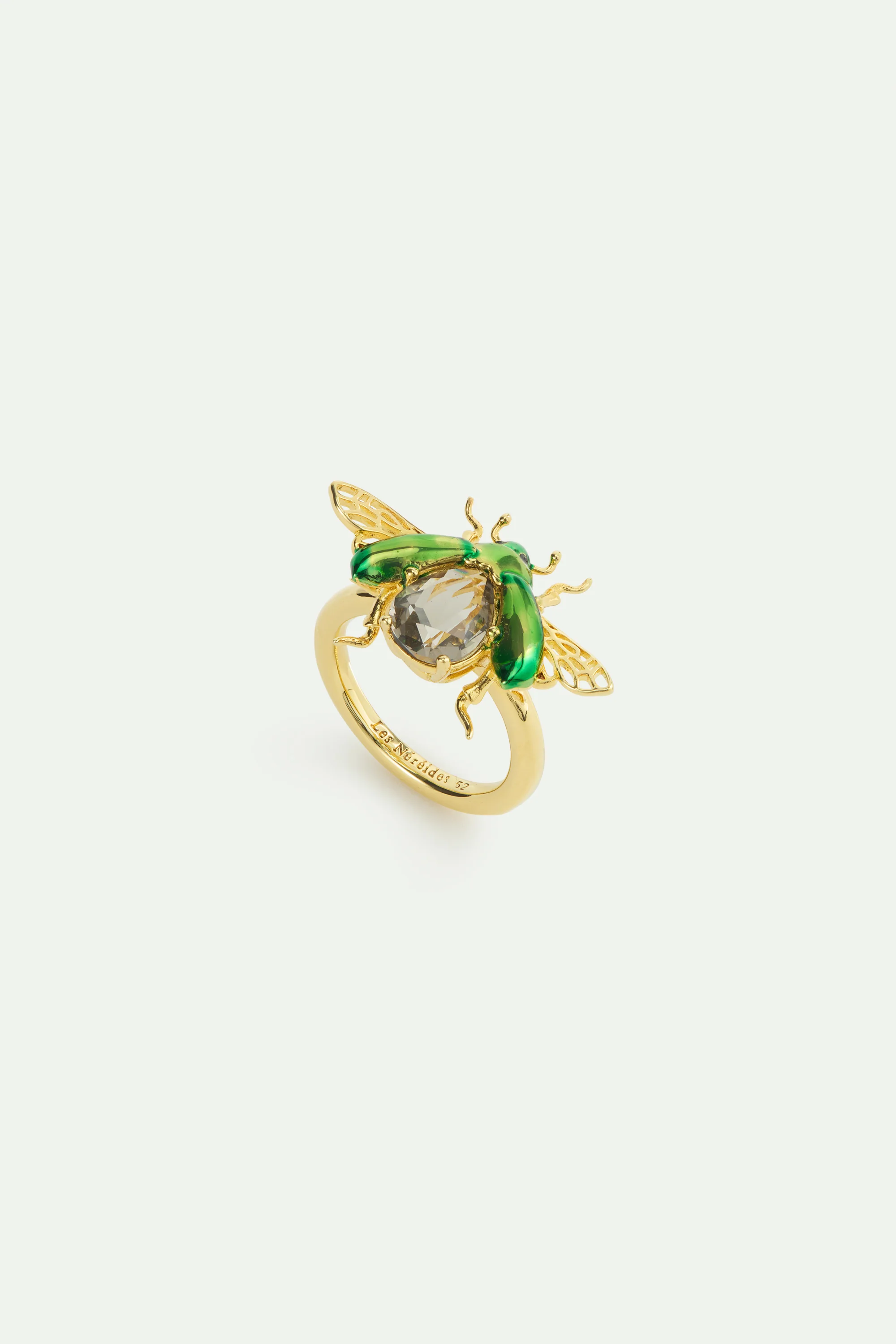 Bague cétoine verte et pierre facettée noire
