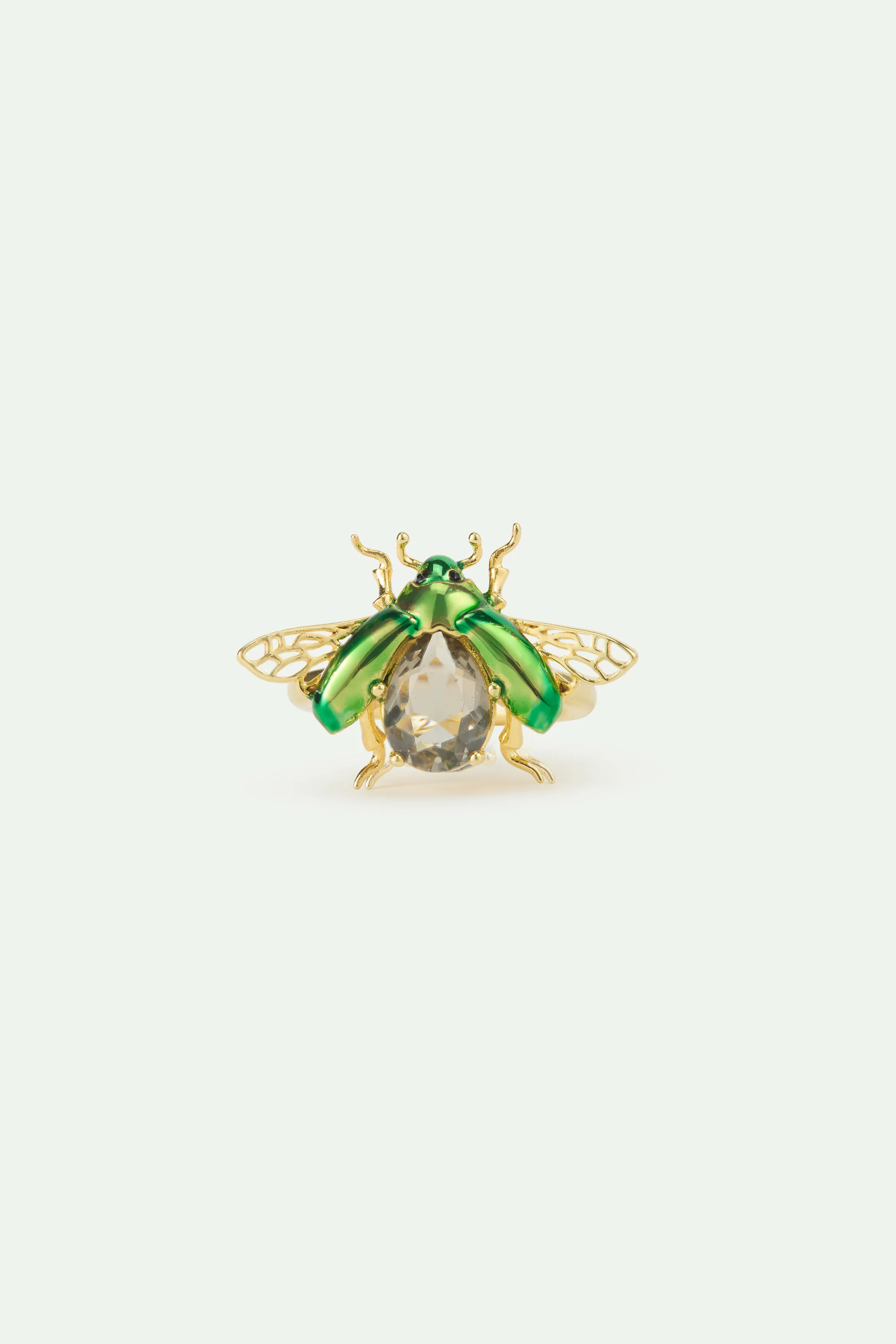 Bague cétoine verte et pierre facettée noire - Image 3