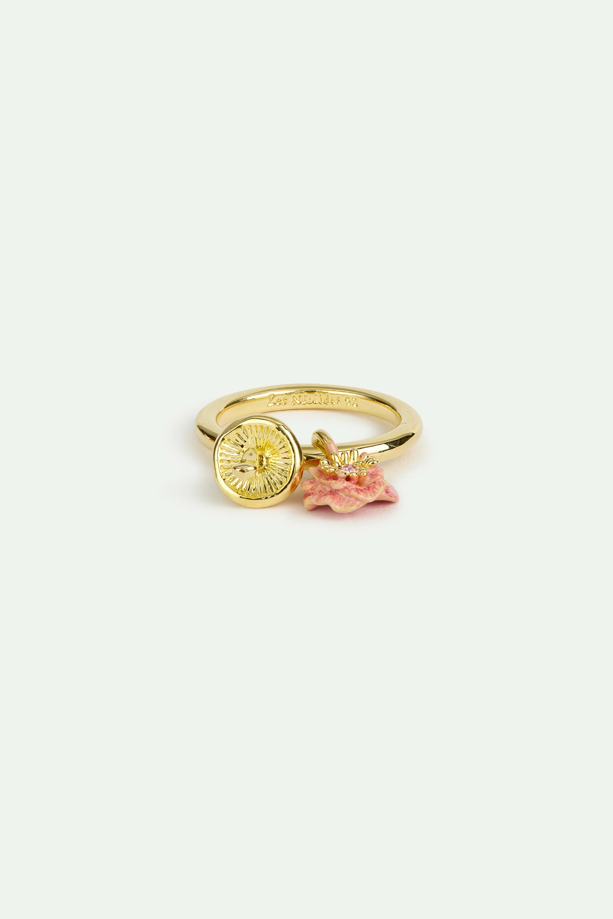 Bague charm's anémone rose et champignon doré - Image 3