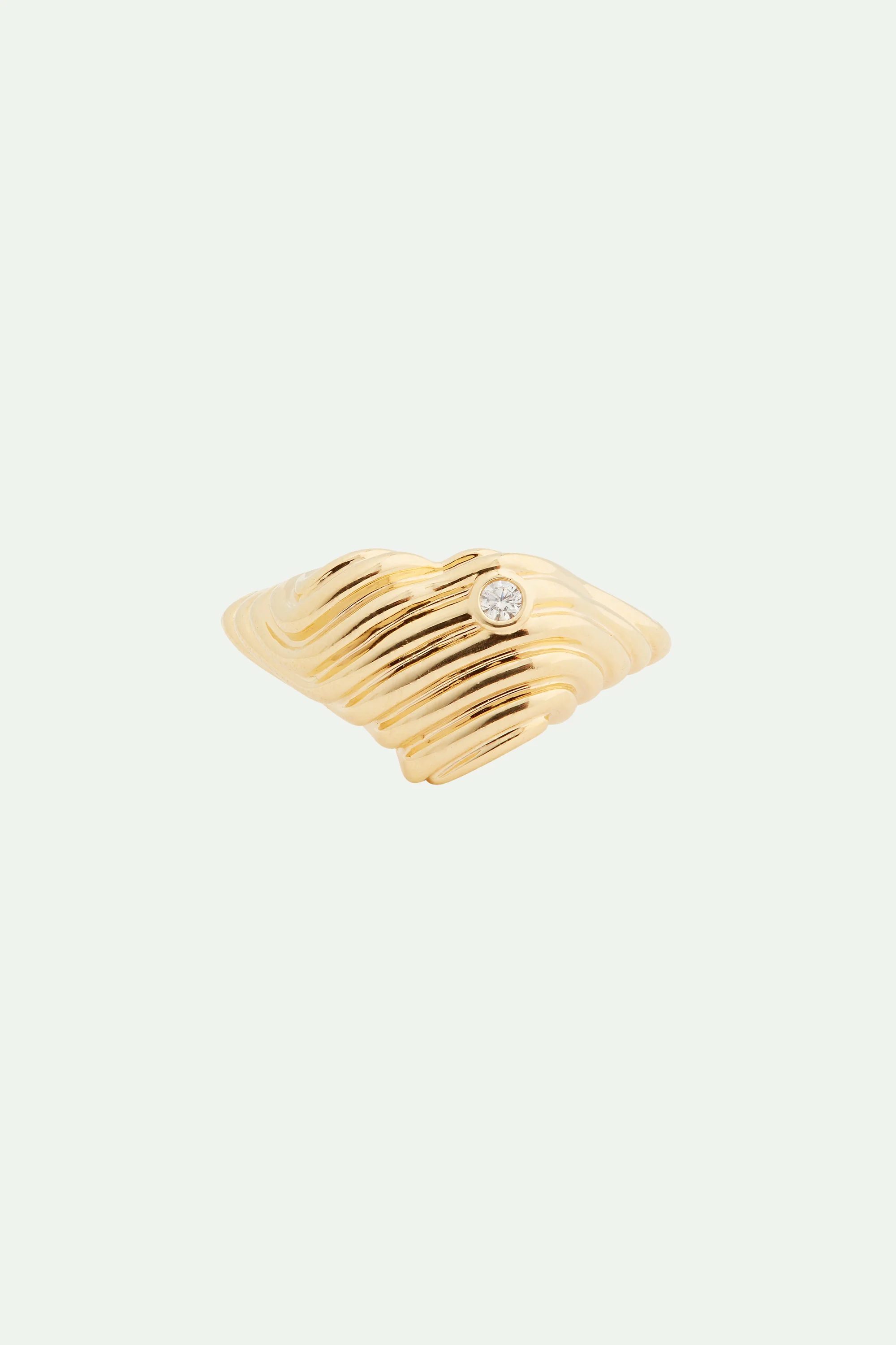 Bague chevalière coeur strié et oxyde de zirconium - Image 2