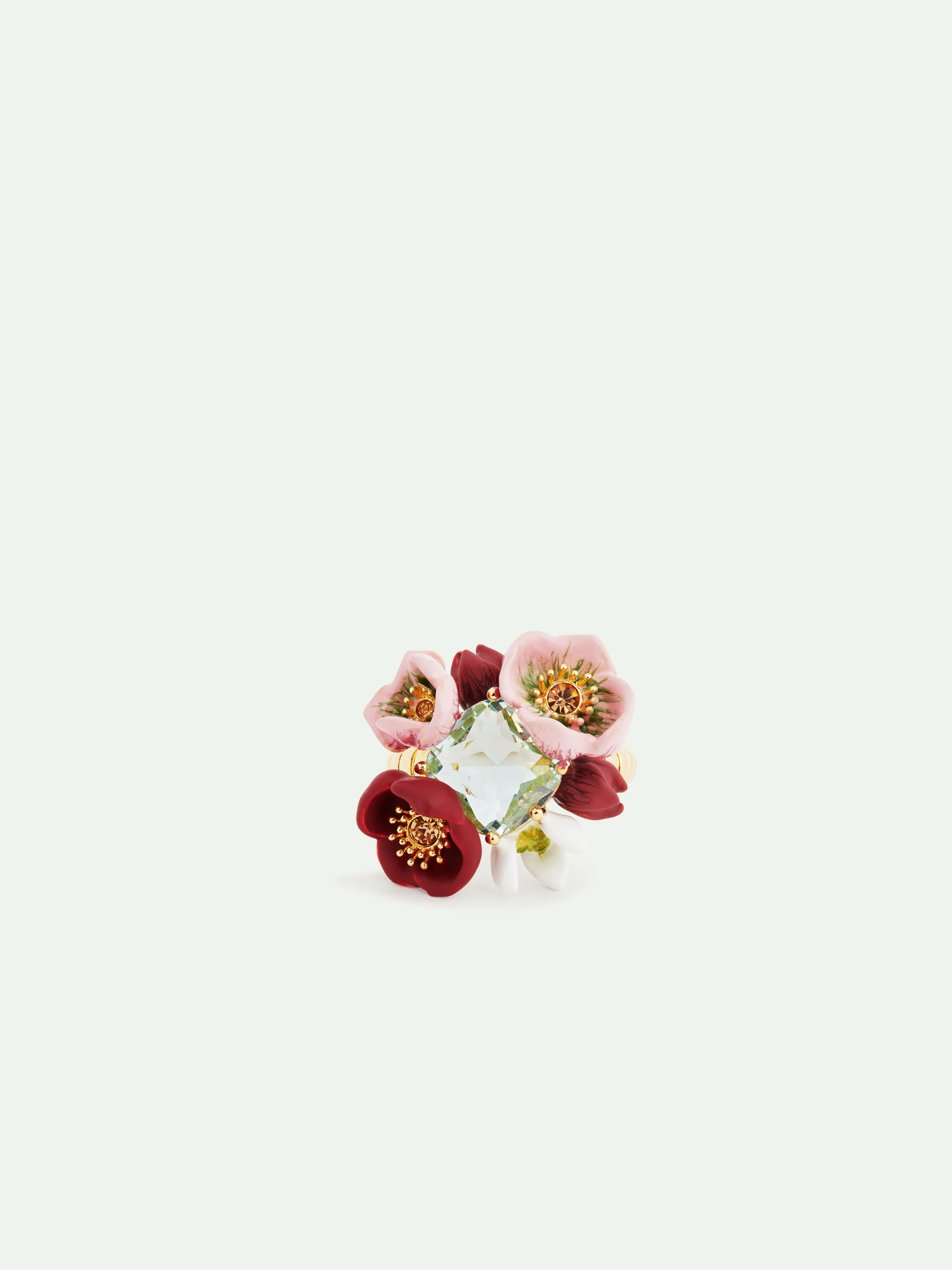 Bague cocktail bouquet de fleurs d'hellébore et pierre facettée - Image 3