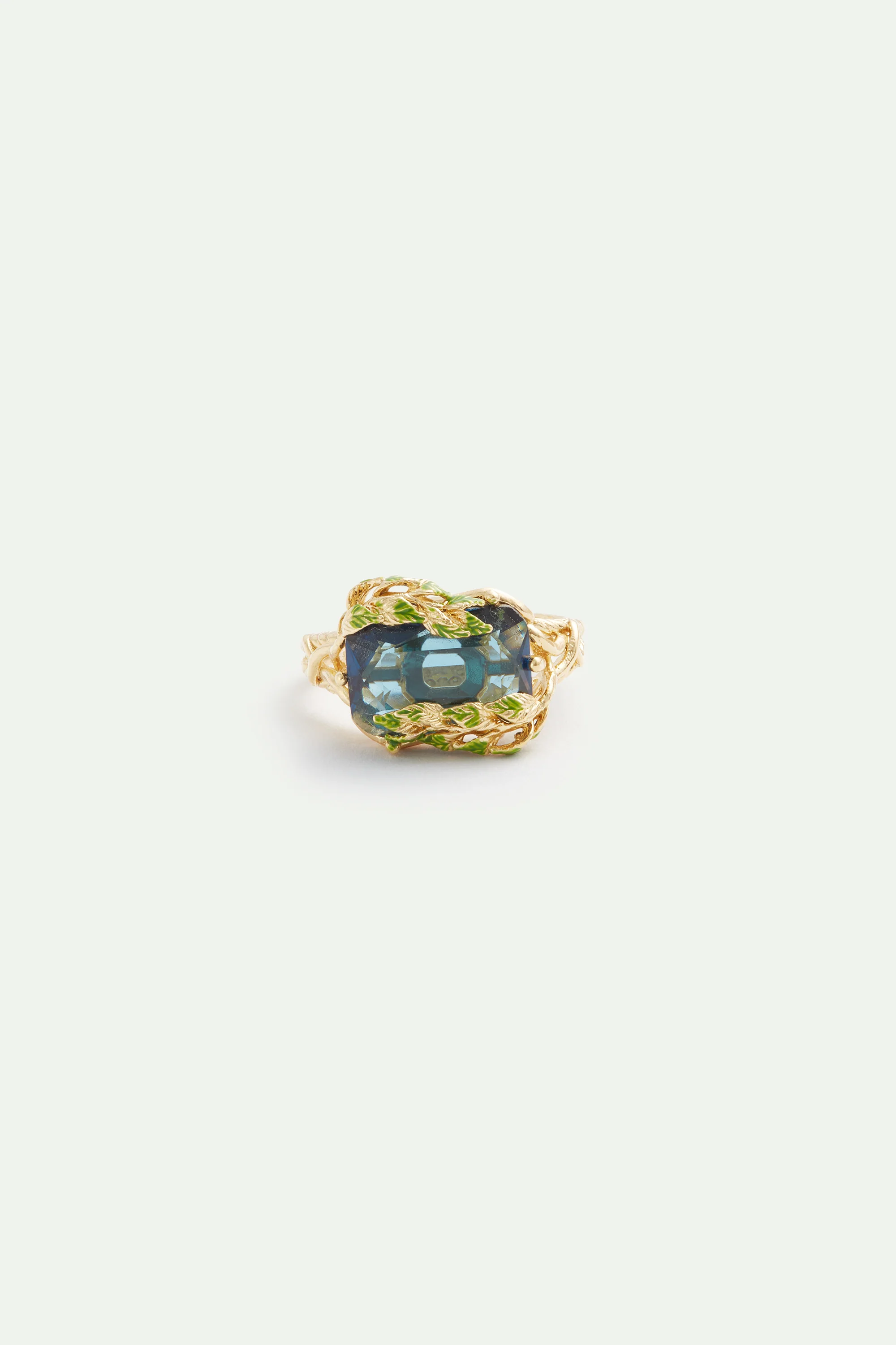 Bague cocktail feuilles de glycine et verre facetté - Image 2