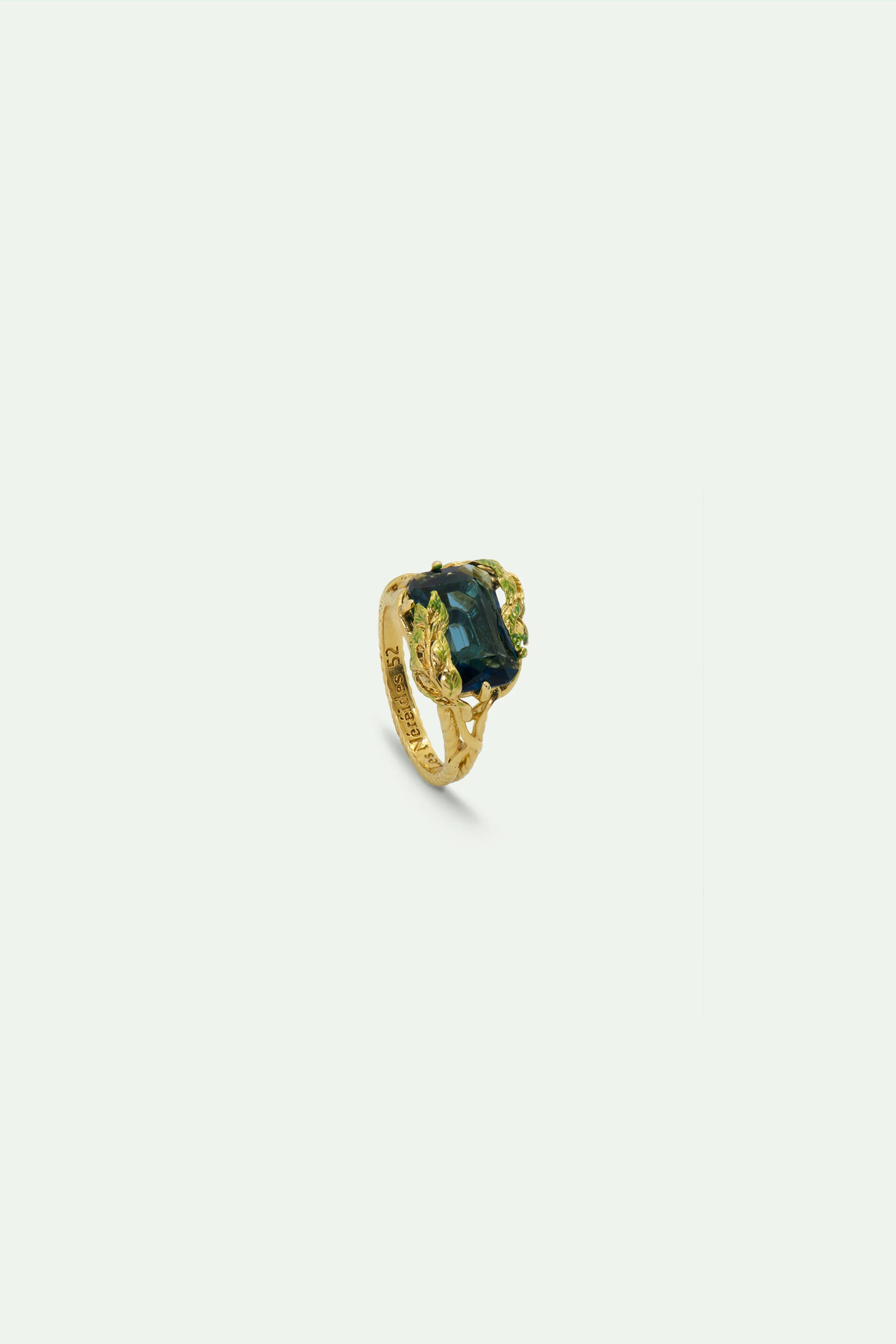 Bague cocktail feuilles de glycine et verre facetté - Image 3