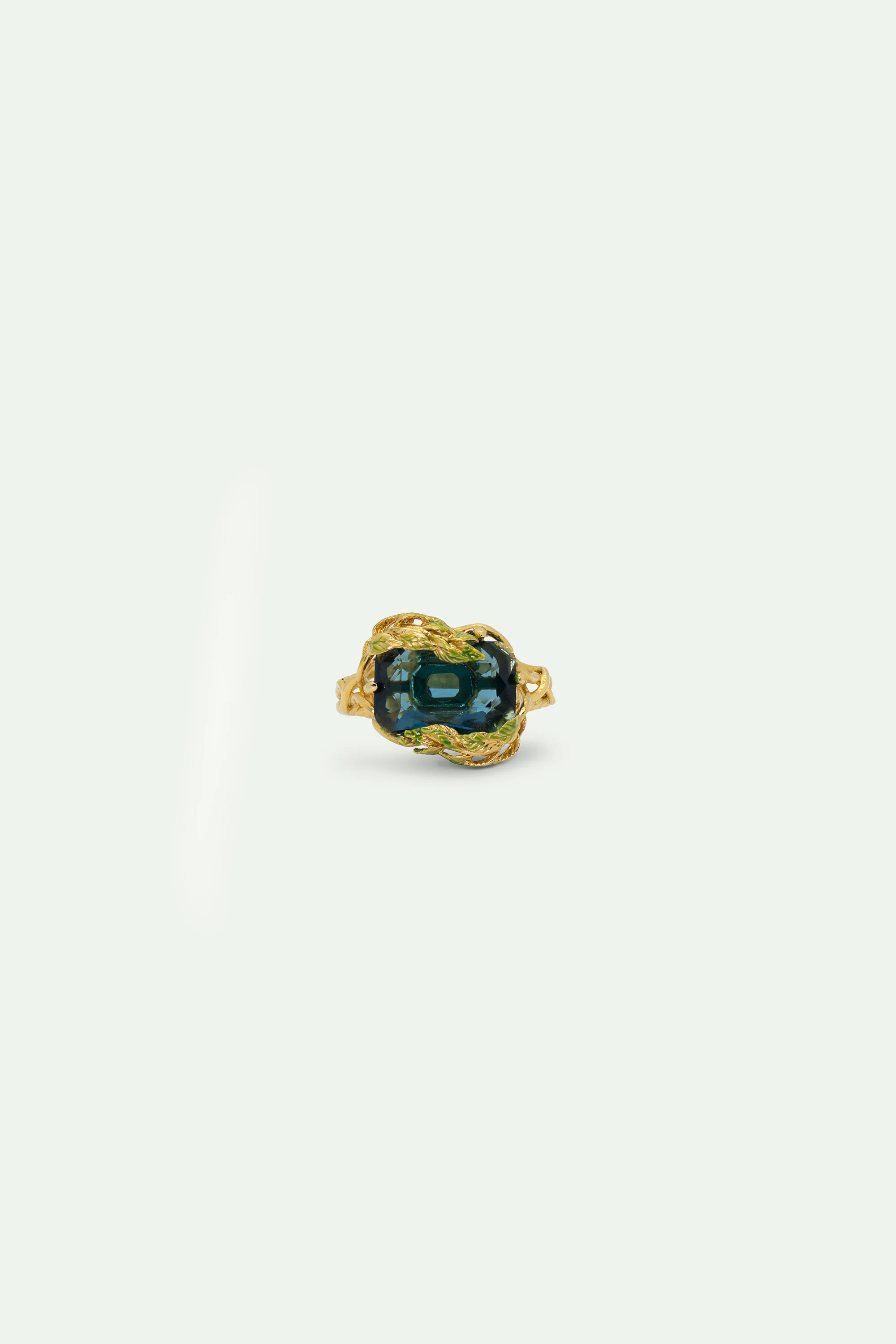 Bague cocktail feuilles de glycine et verre facetté - Image 4