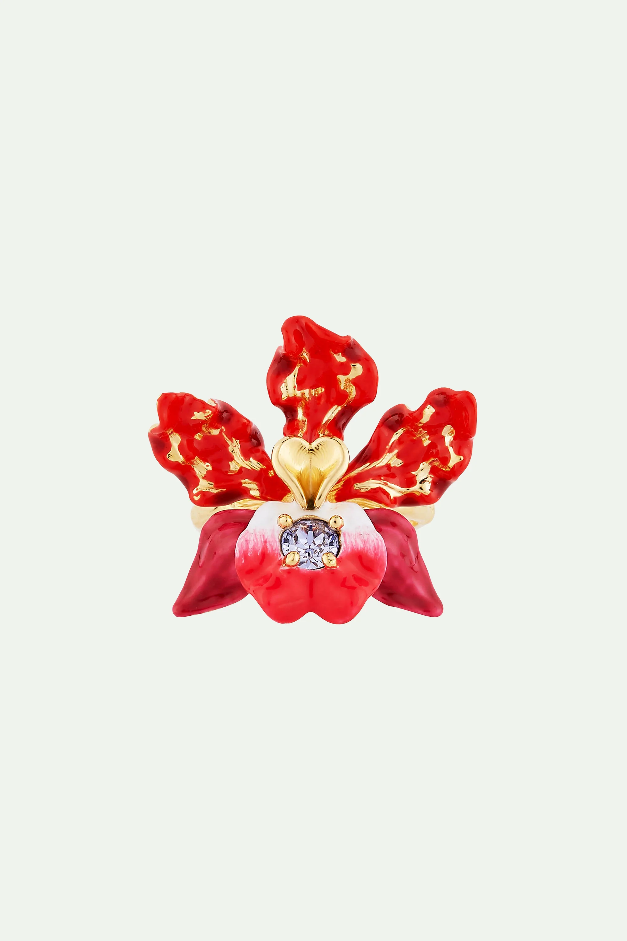 Bague cocktail fleur d'orchidée exotique et cristal taillé - Image 2